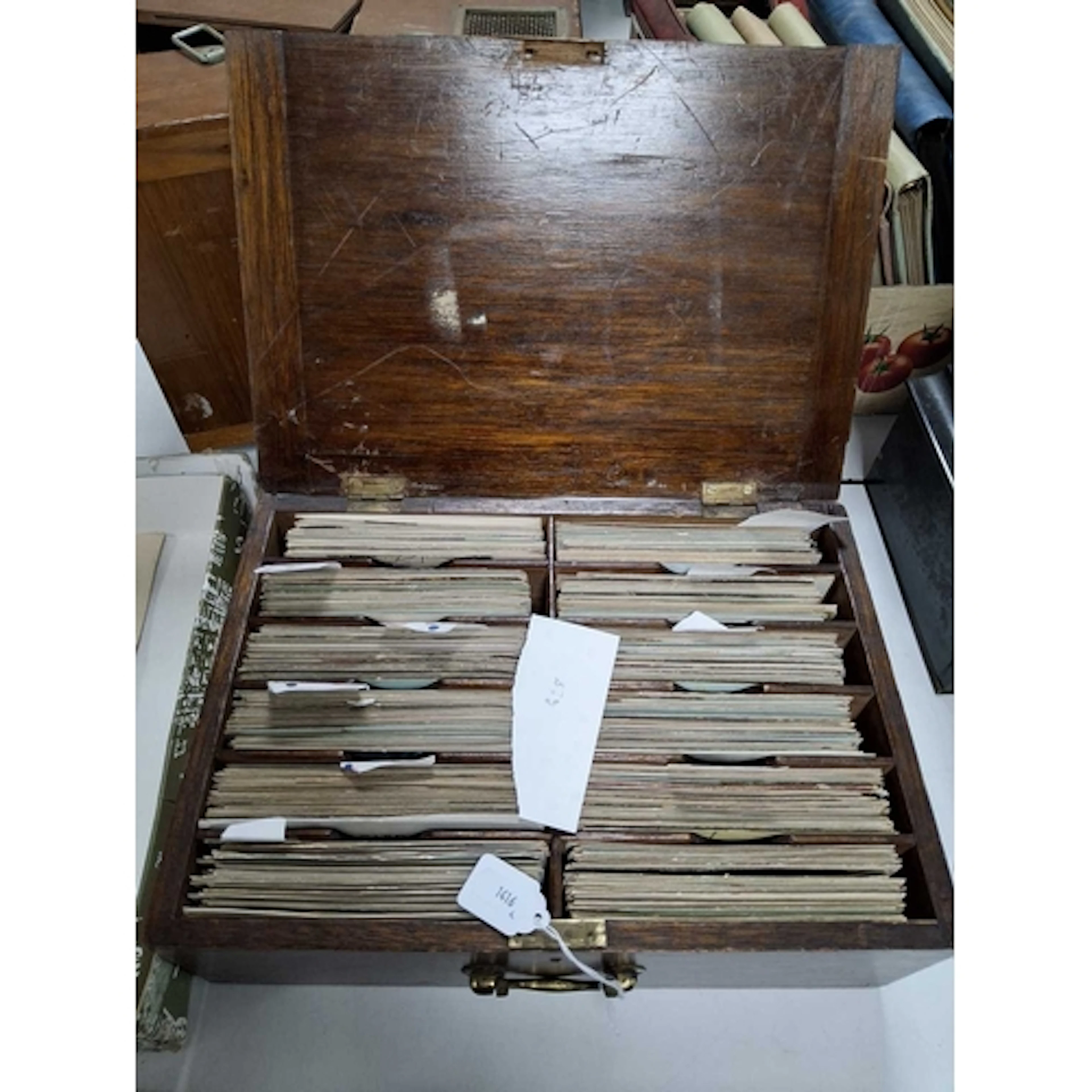 A MAHOGANY BOX OF EARLY 20th CENTURY POSTCARDS, many Edwardi...