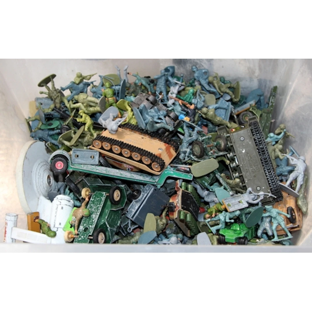 A collection of loose play worn die-cast model vehicles, mos...