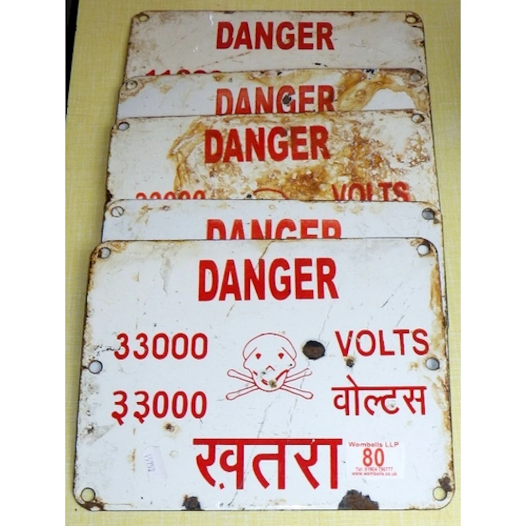 A group of five DANGER signs