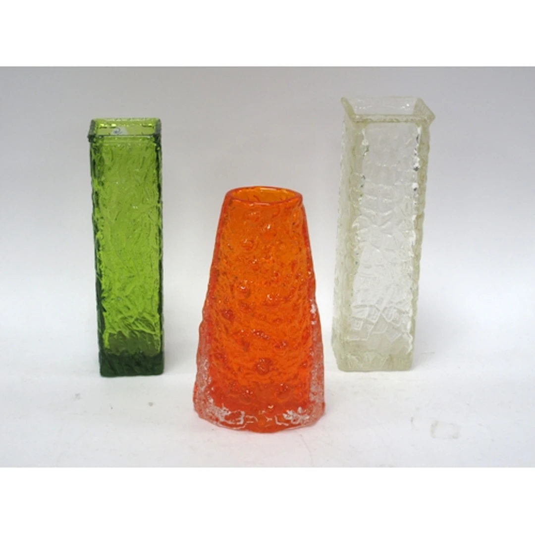 White Friars Tangerine Glass Volcano Vase, 17cm high, Davids...