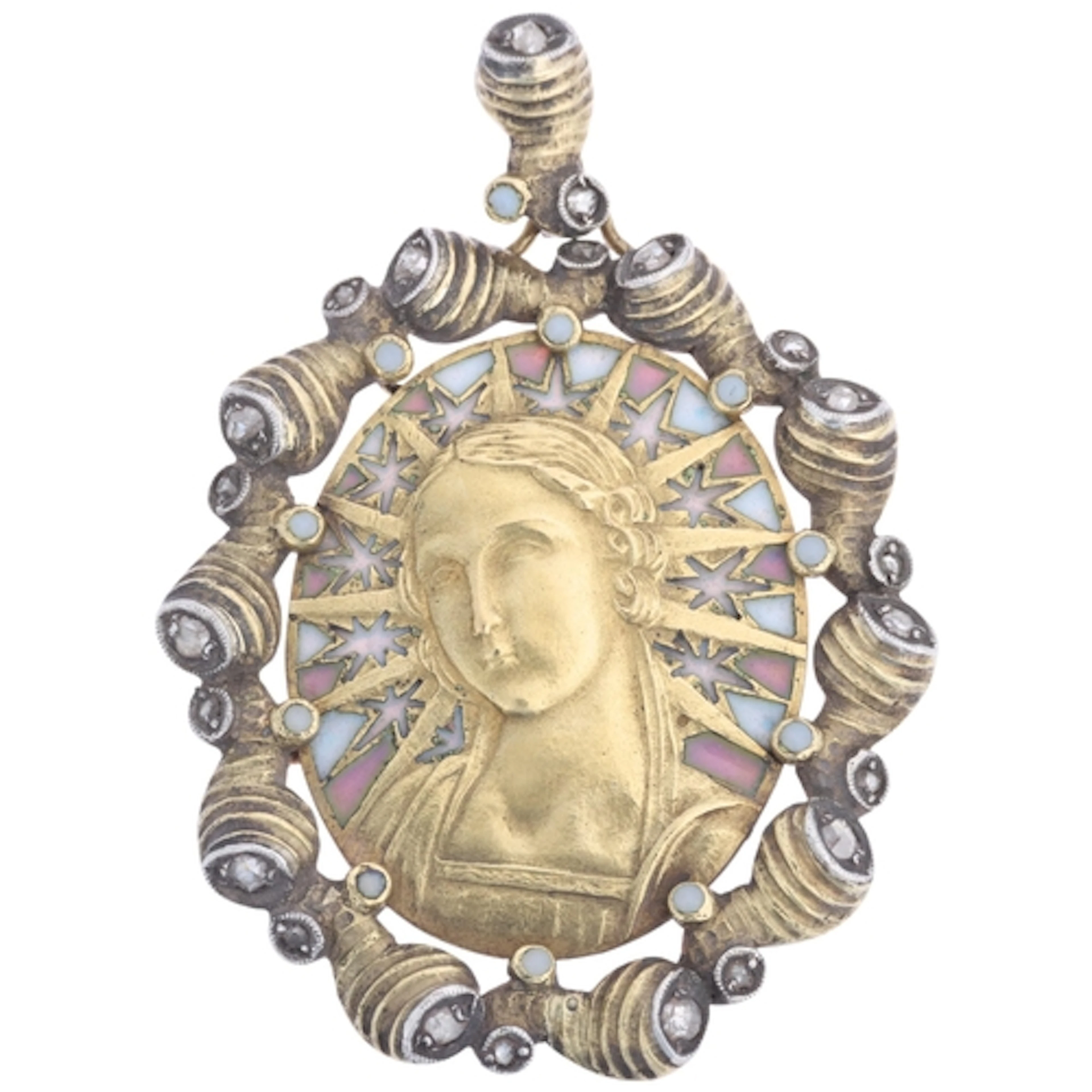 An Antique Art Nouveau Spanish silver-topped 18ct gold pliqu...