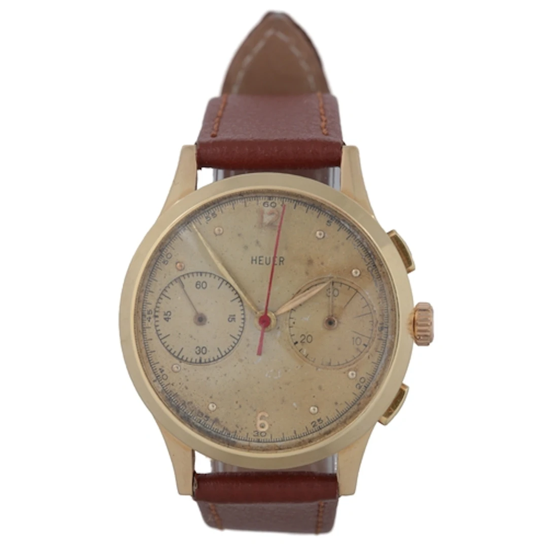 A gentleman's 1940's 18ct gold Heuer chronograph manual wind...