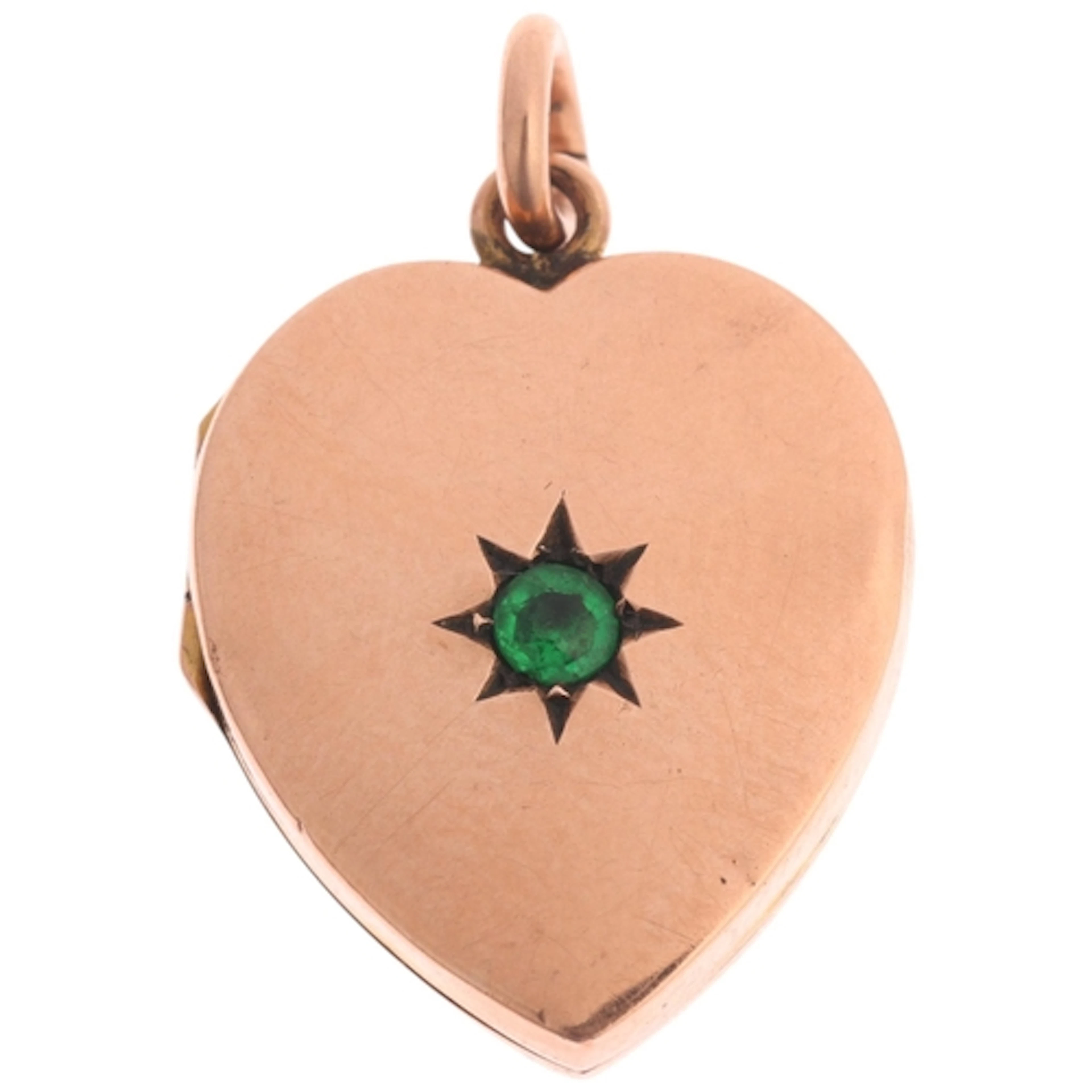 An Antique 9ct rose gold chrome diopside heart locket pendan...