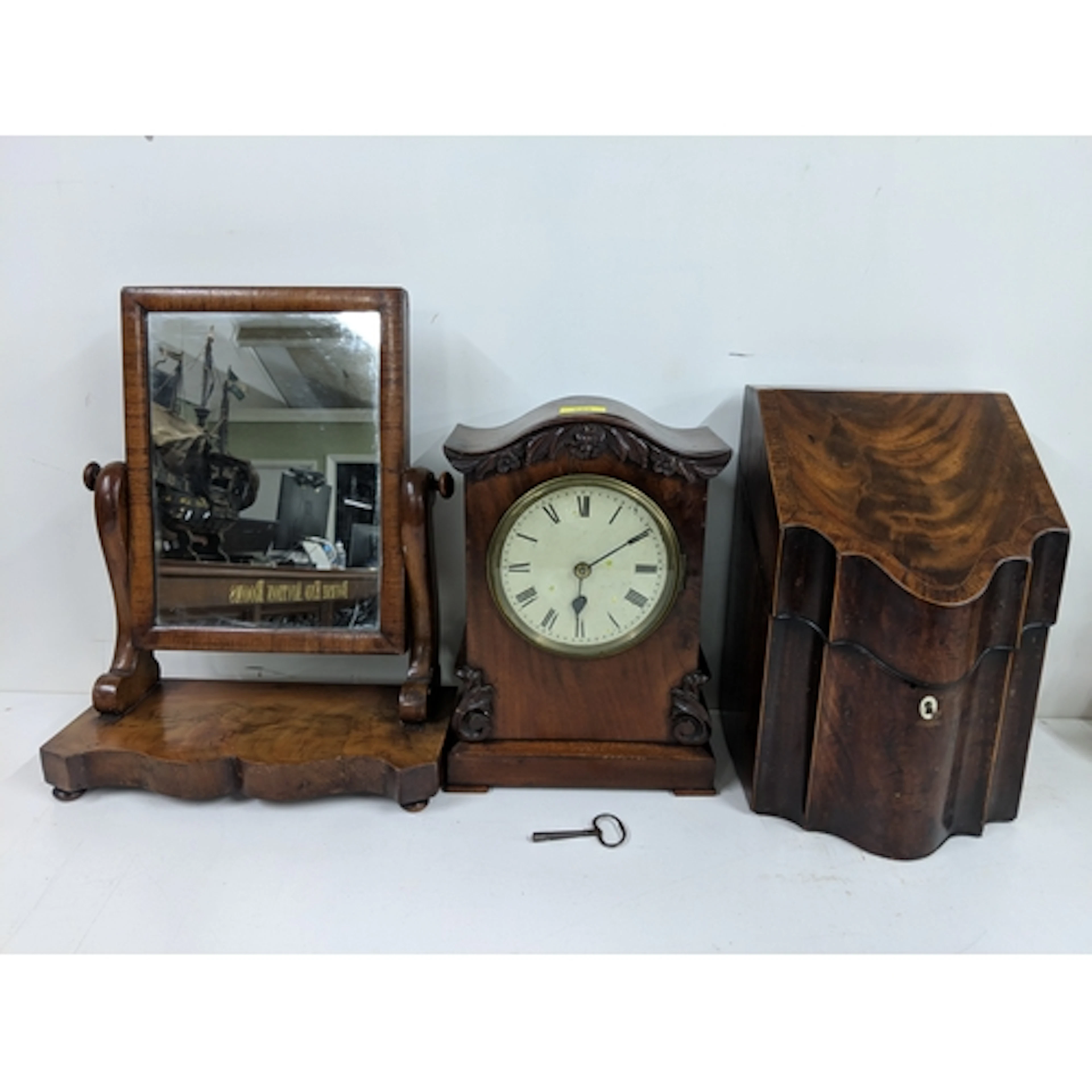 Three pieces of small furniture to include a Regency flame m...