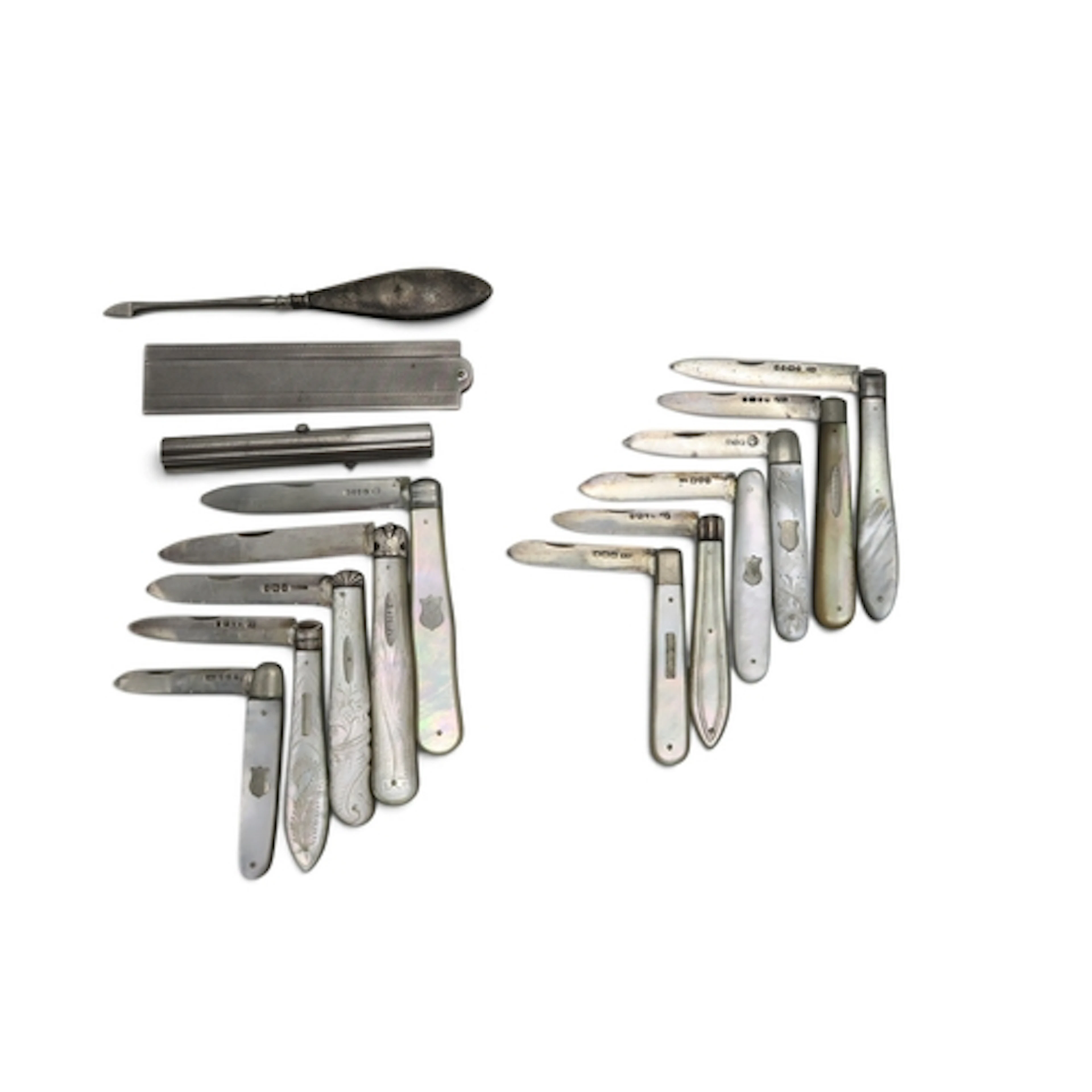 A group of ten Victorian and later silver-laded folding pock...
