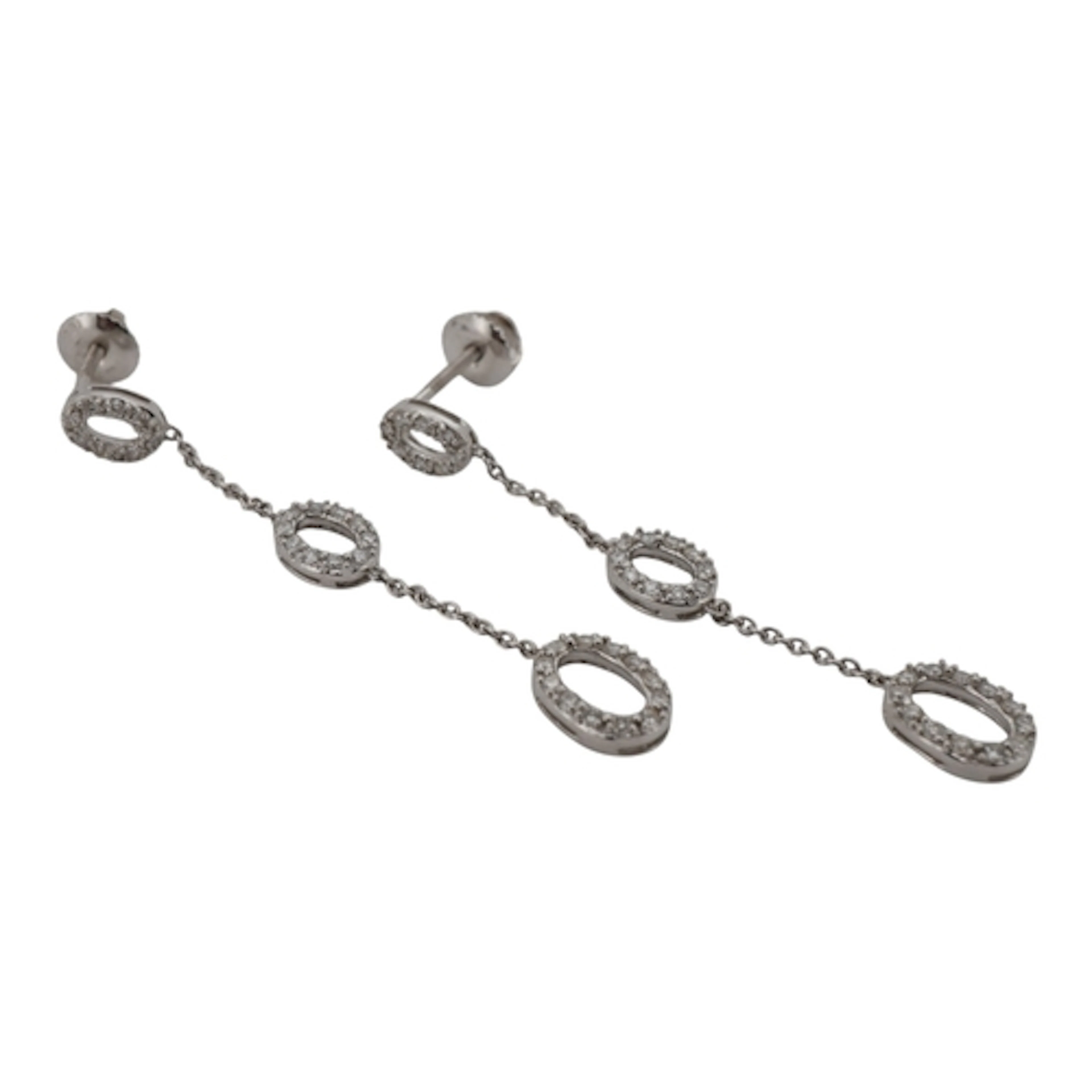 A pair of diamond pendent earrings, designed as oval hoop mo...