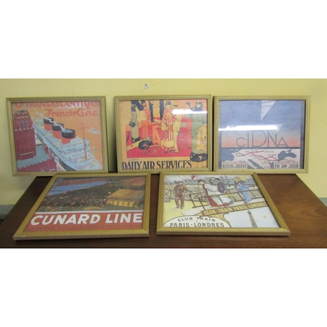 Five Gilt Framed Travel Lithographs Including Cunard Line Ea...