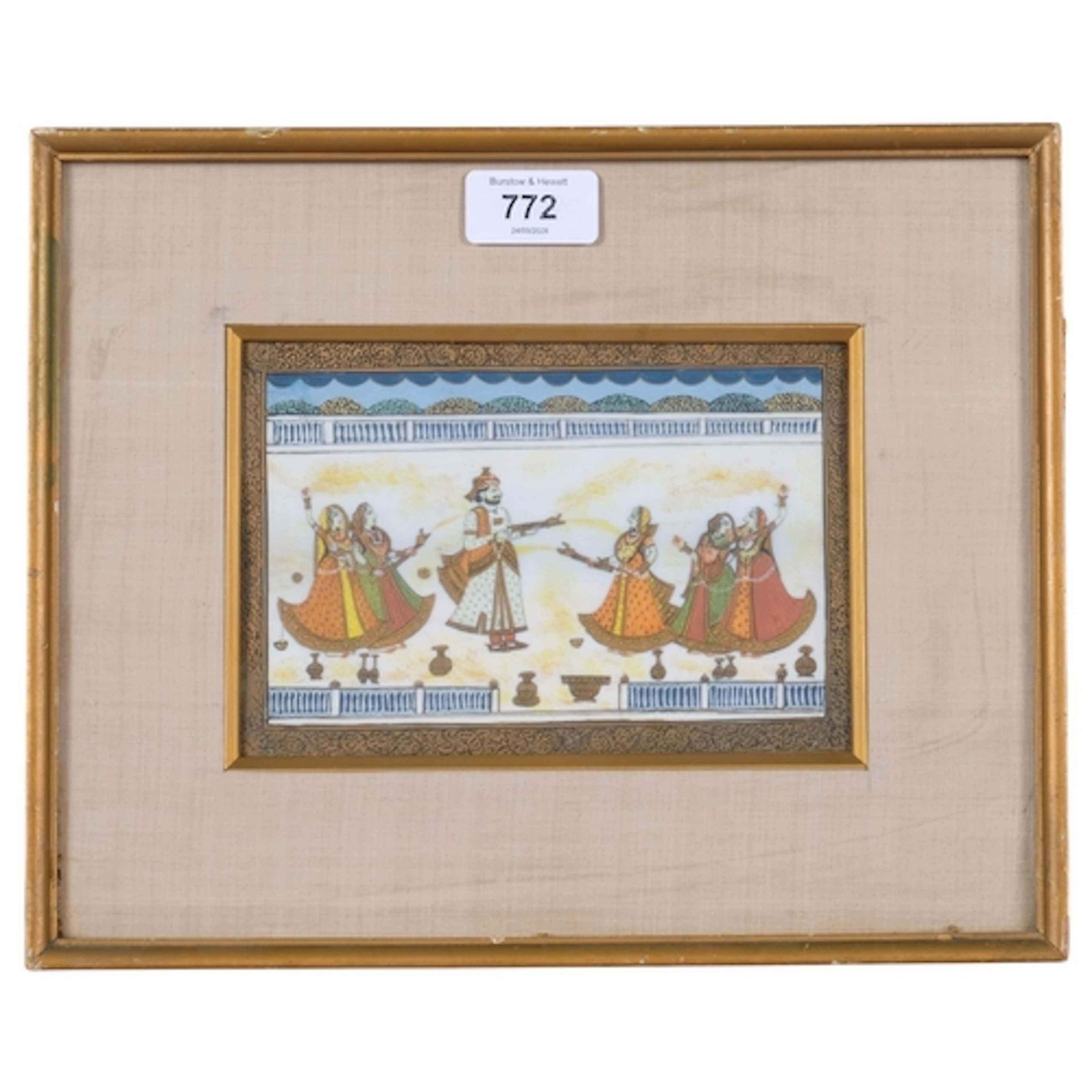 Mughal miniature painting on ivorine depicting ritual celebr...