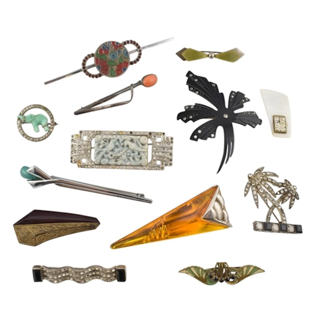 Collection of Art Deco bakelite, enamel, marcasite paste and...