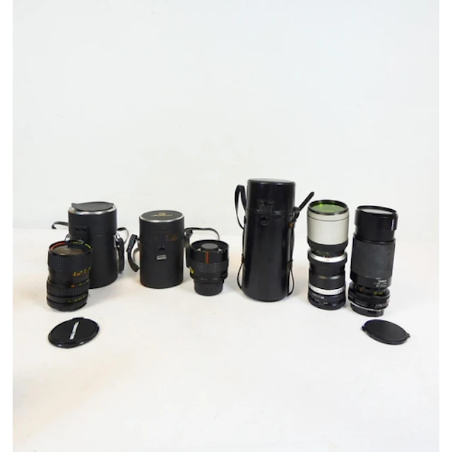 Group of vintage camera lenses to include a Makinon 300mm f5...