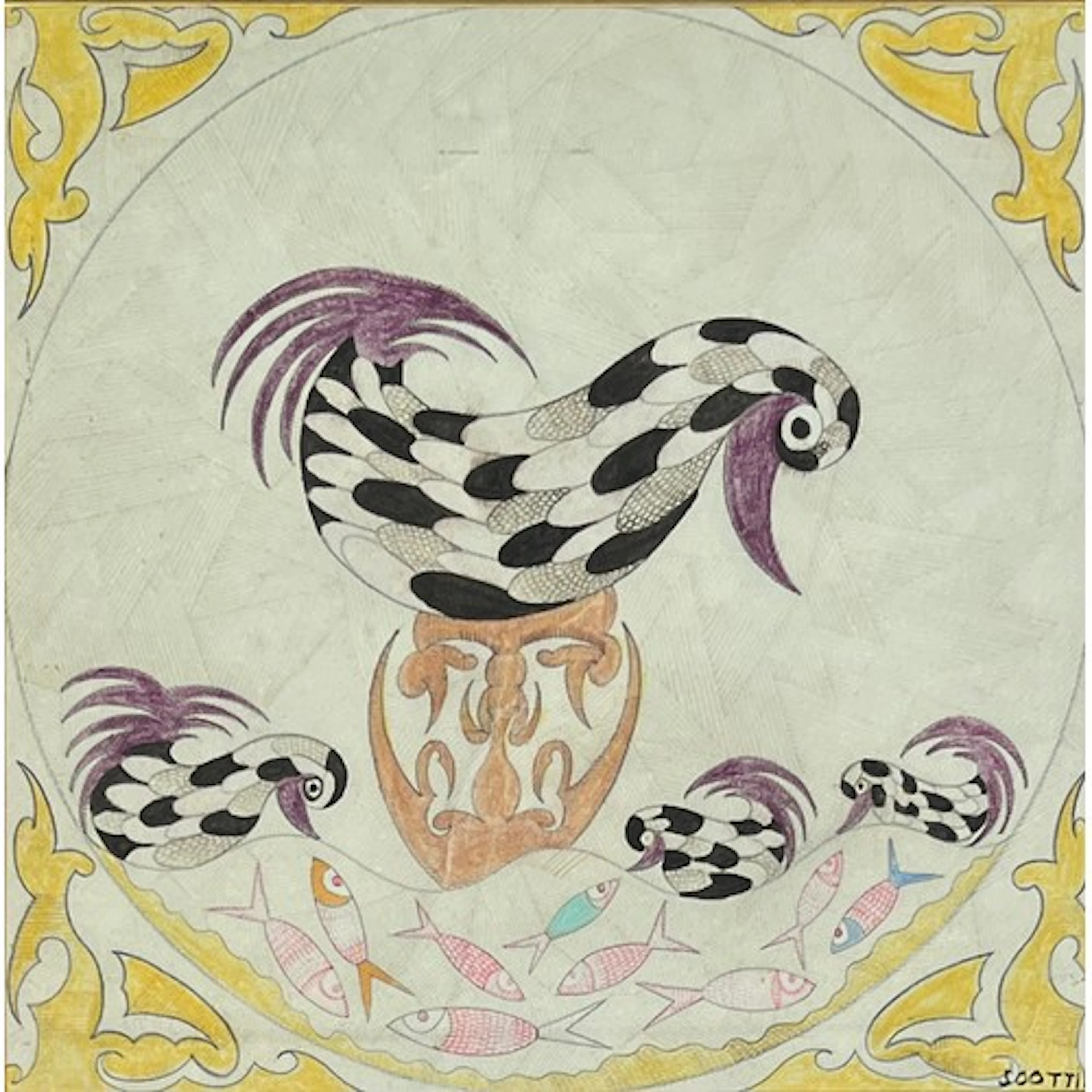 Scottie Wilson (1888-1972), 'Duck on a Pedestal', coloured i...