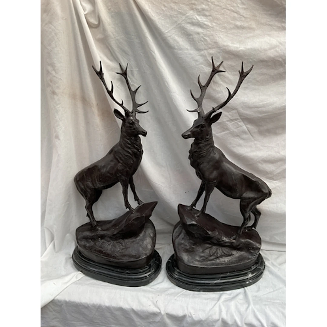 Jules Moigniex (French 1835-94) pair of bronze stags on marb...