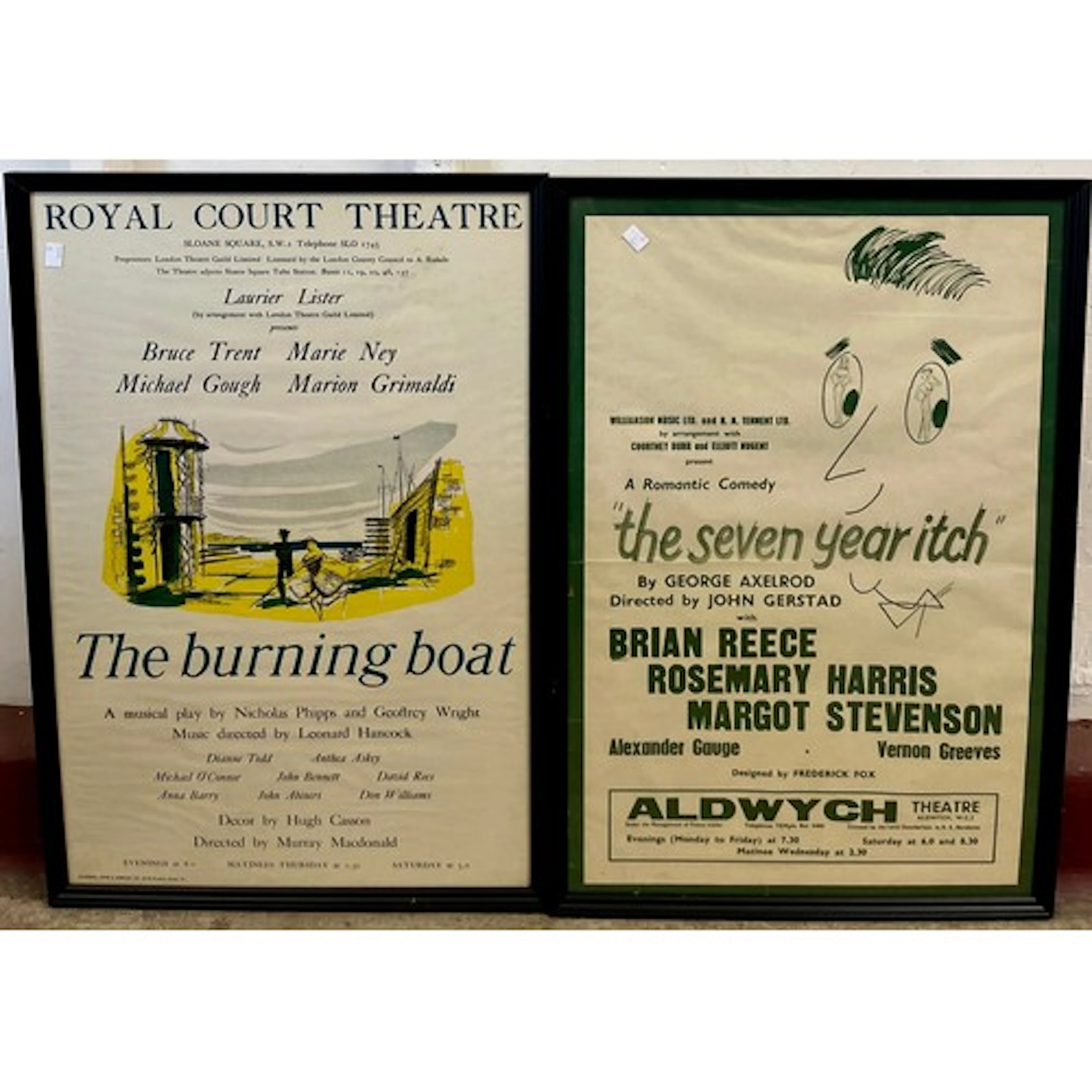 Two theatre posters, framed