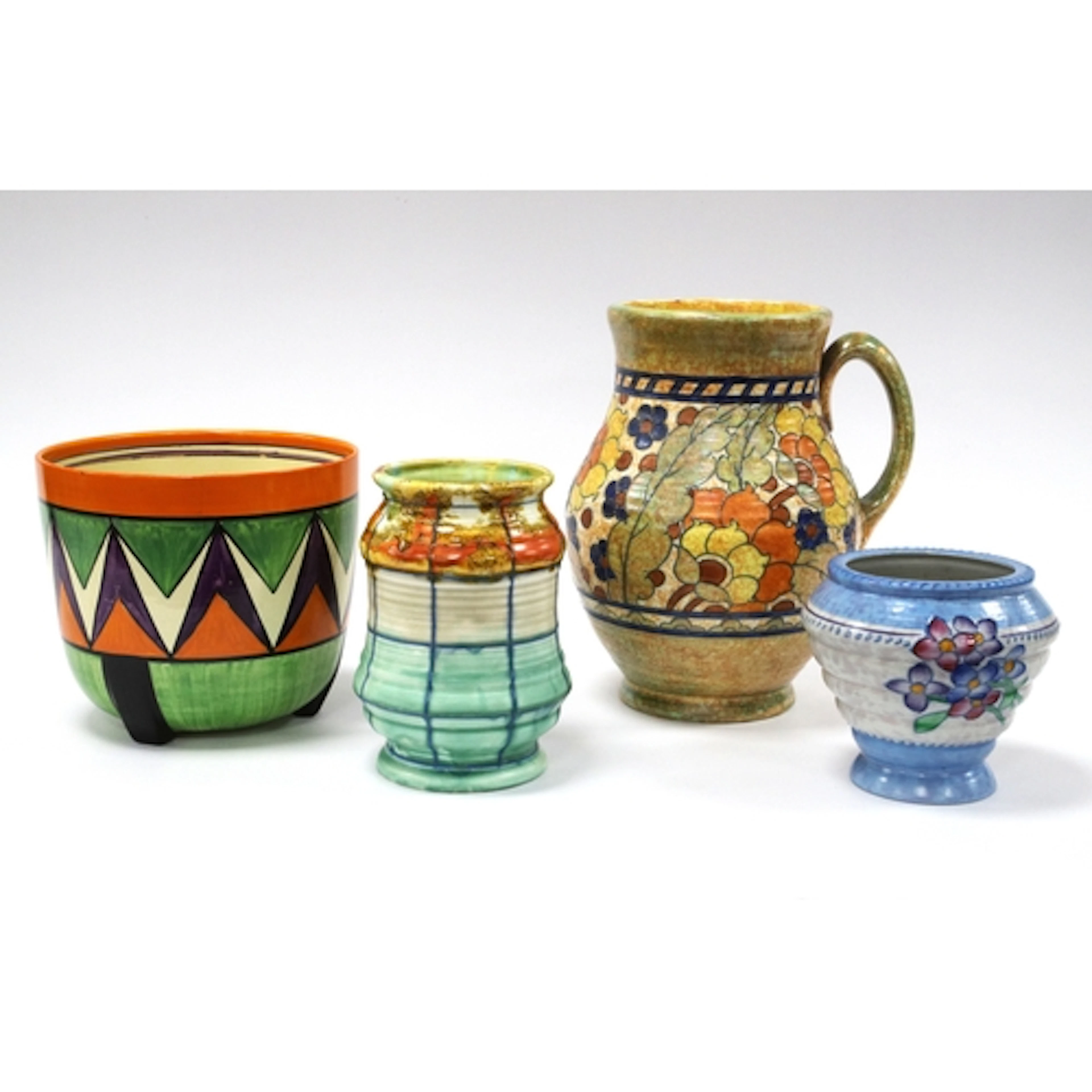 A Clarice Cliff Pottery 'Dover' Jardinere, painted with a ge...