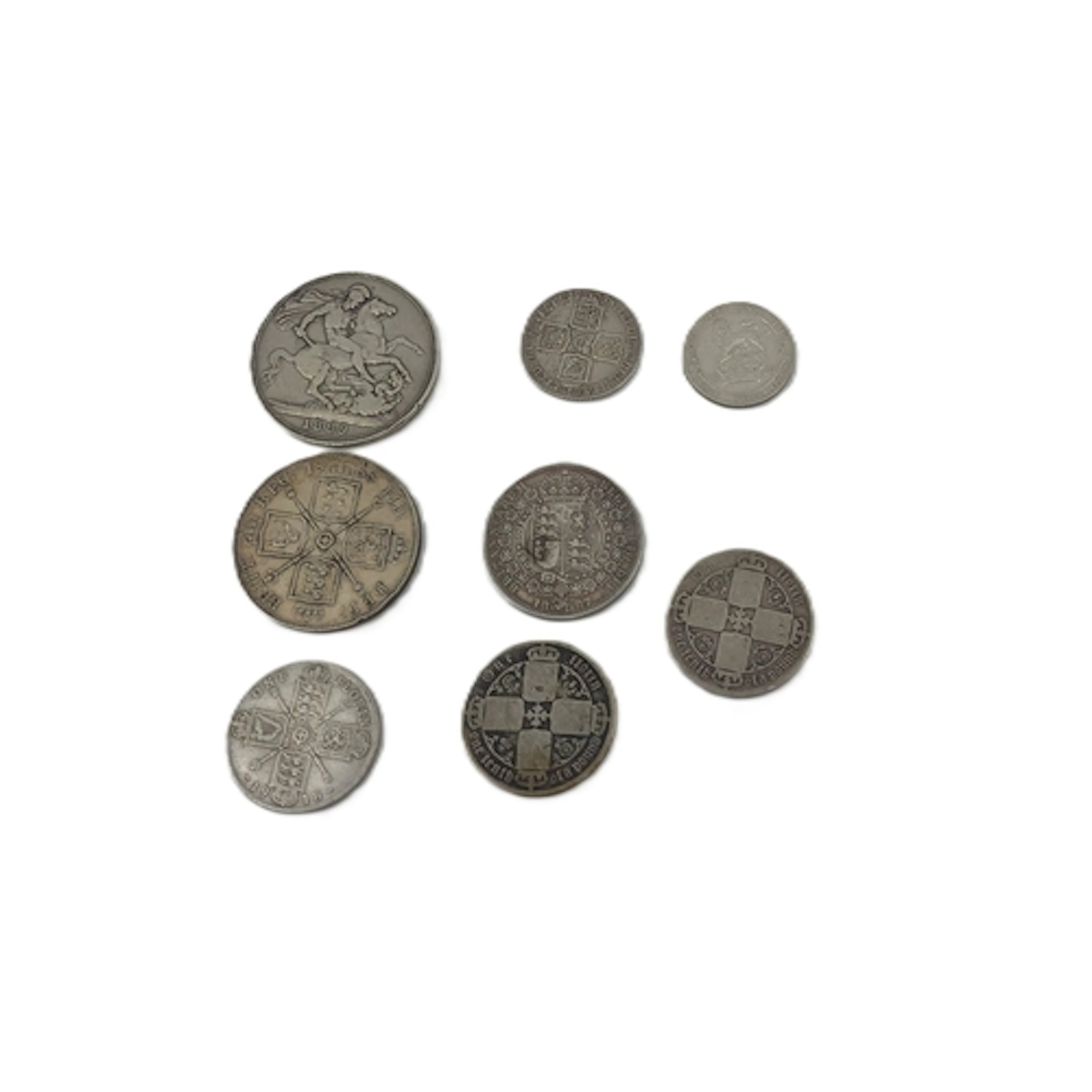 A COLLECTION OF 8 X 92.5% ENGLISH SILVER COINS, including an...