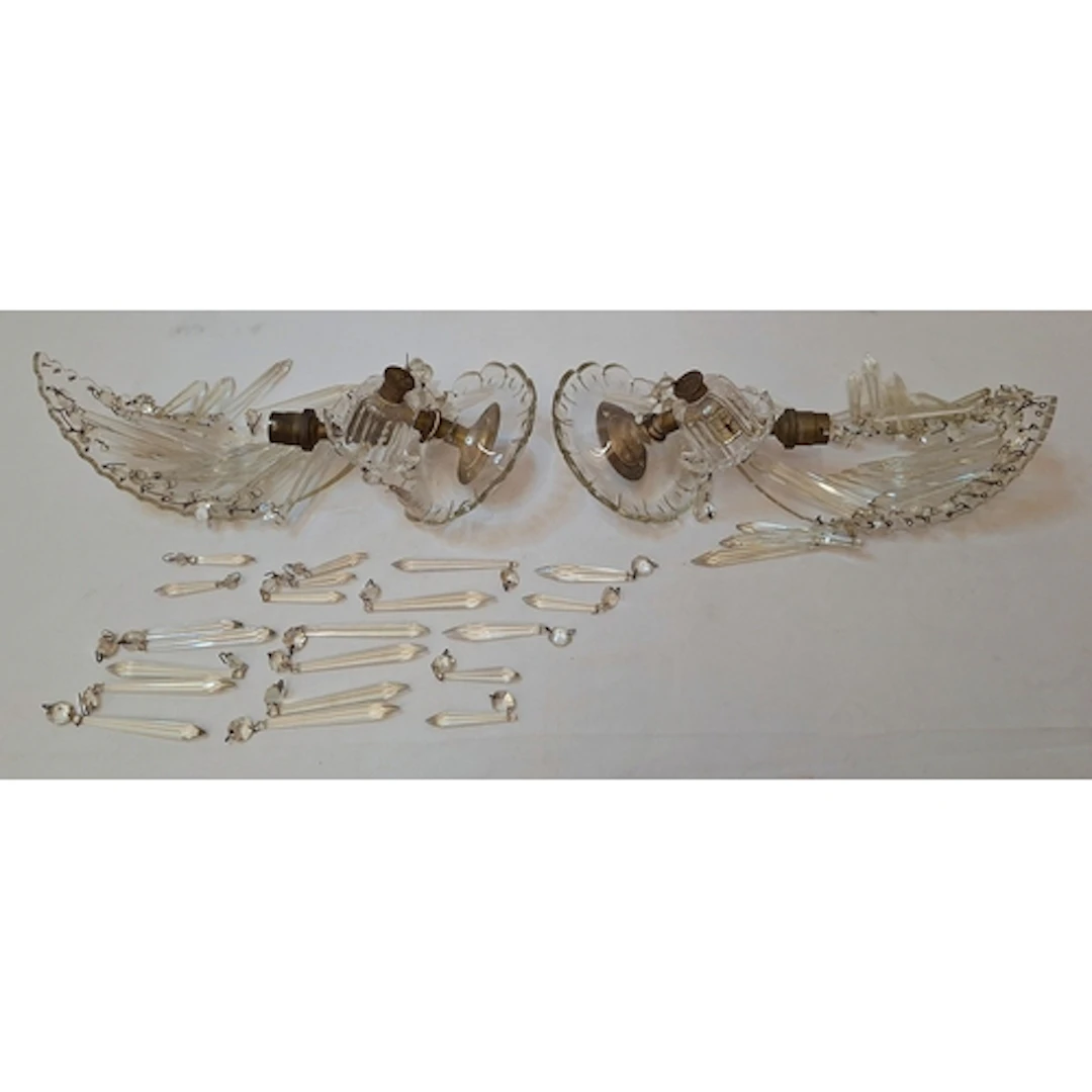 Pair Crystal waterfall wall sconces with cascading icicle te...