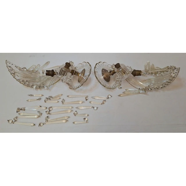 Pair Crystal waterfall wall sconces with cascading icicle te...