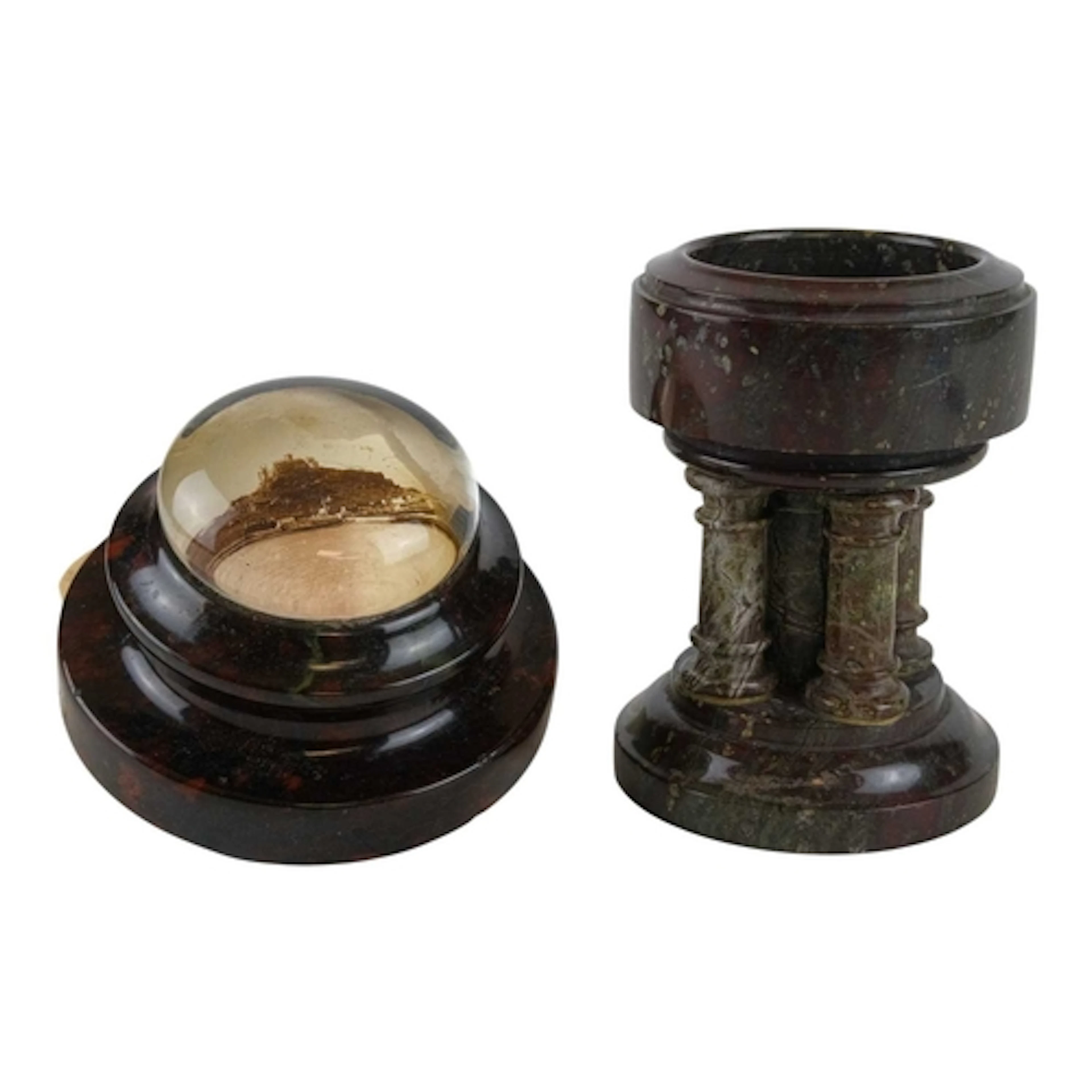 A Cornish serpentine miniature font. Height 11cm, with four ...