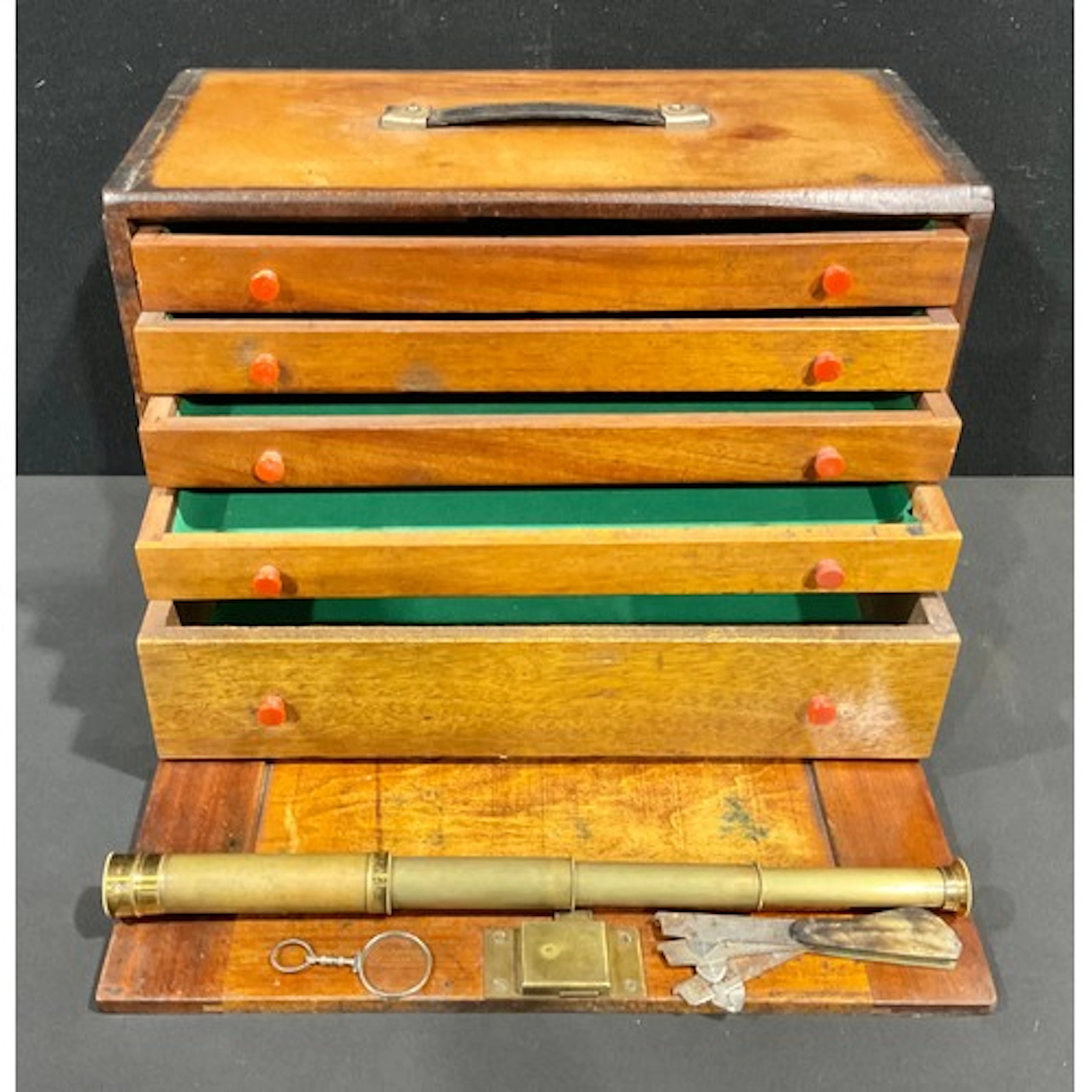 A 19th century brass four draw telescope, 42cm long at full ...
