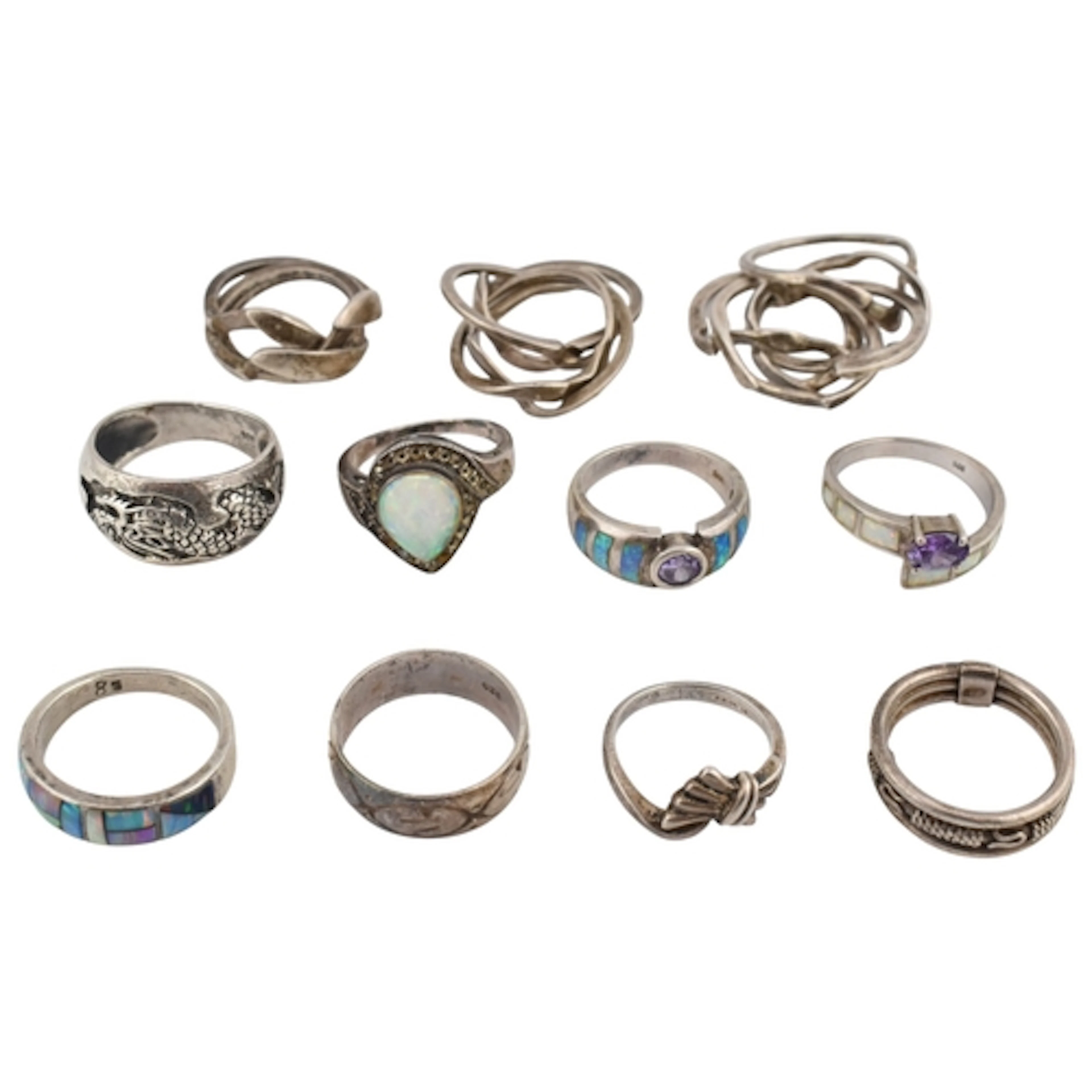 Collection of contemporary silver rings. Eleven rings to inc...