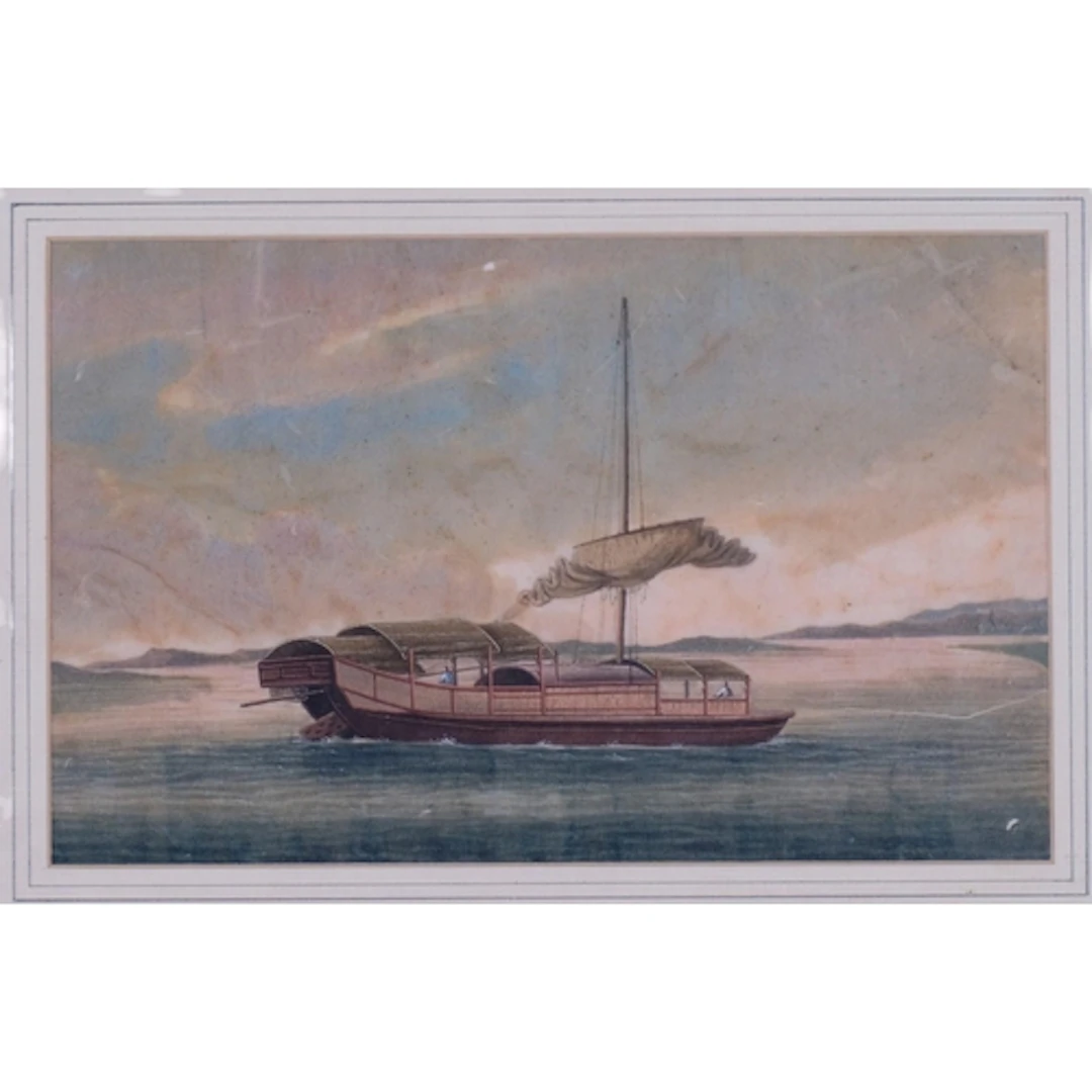 19th century Chinese School, 3 studies of house boats, water...