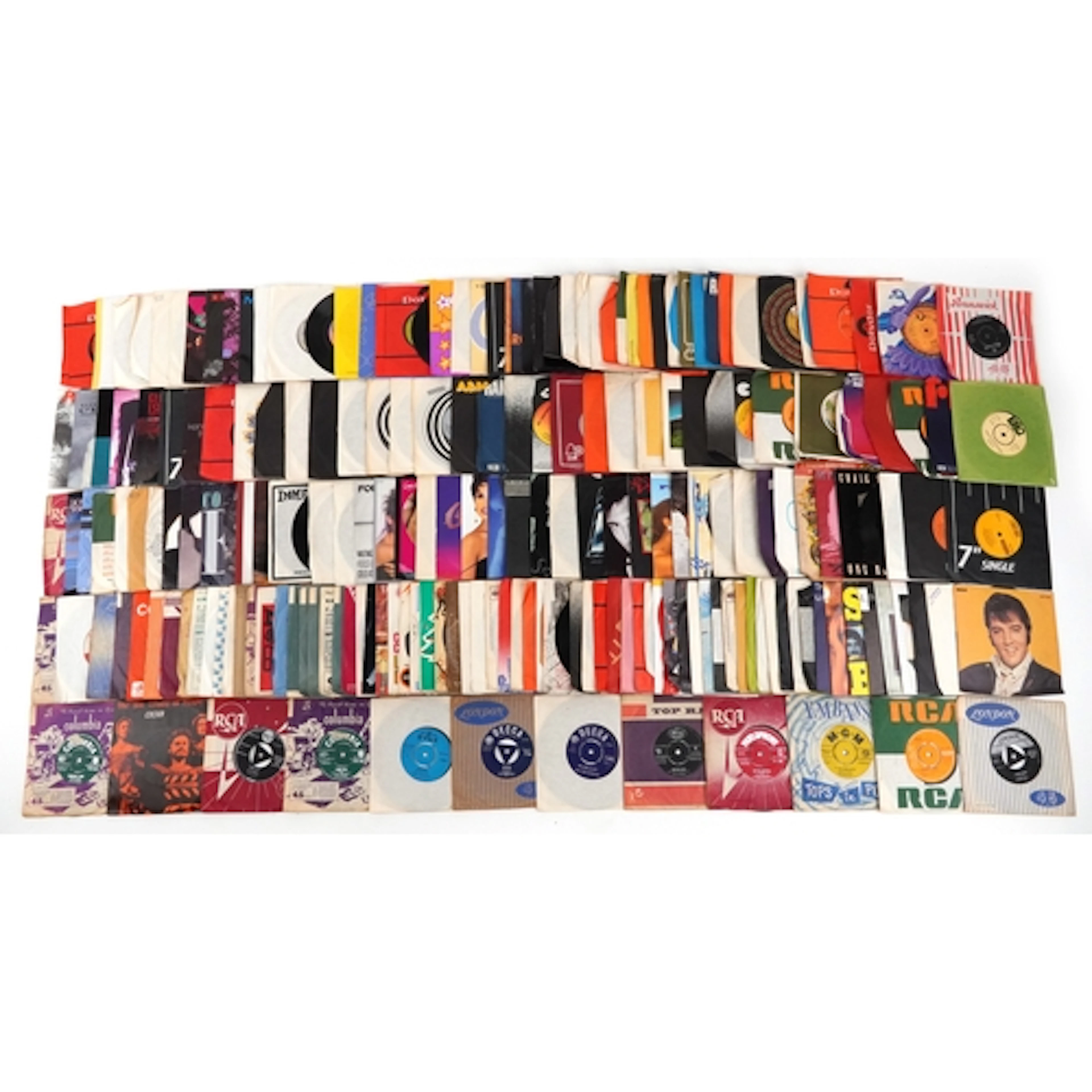 Collection of 45rpm records including Elton John, The Bee Ge...