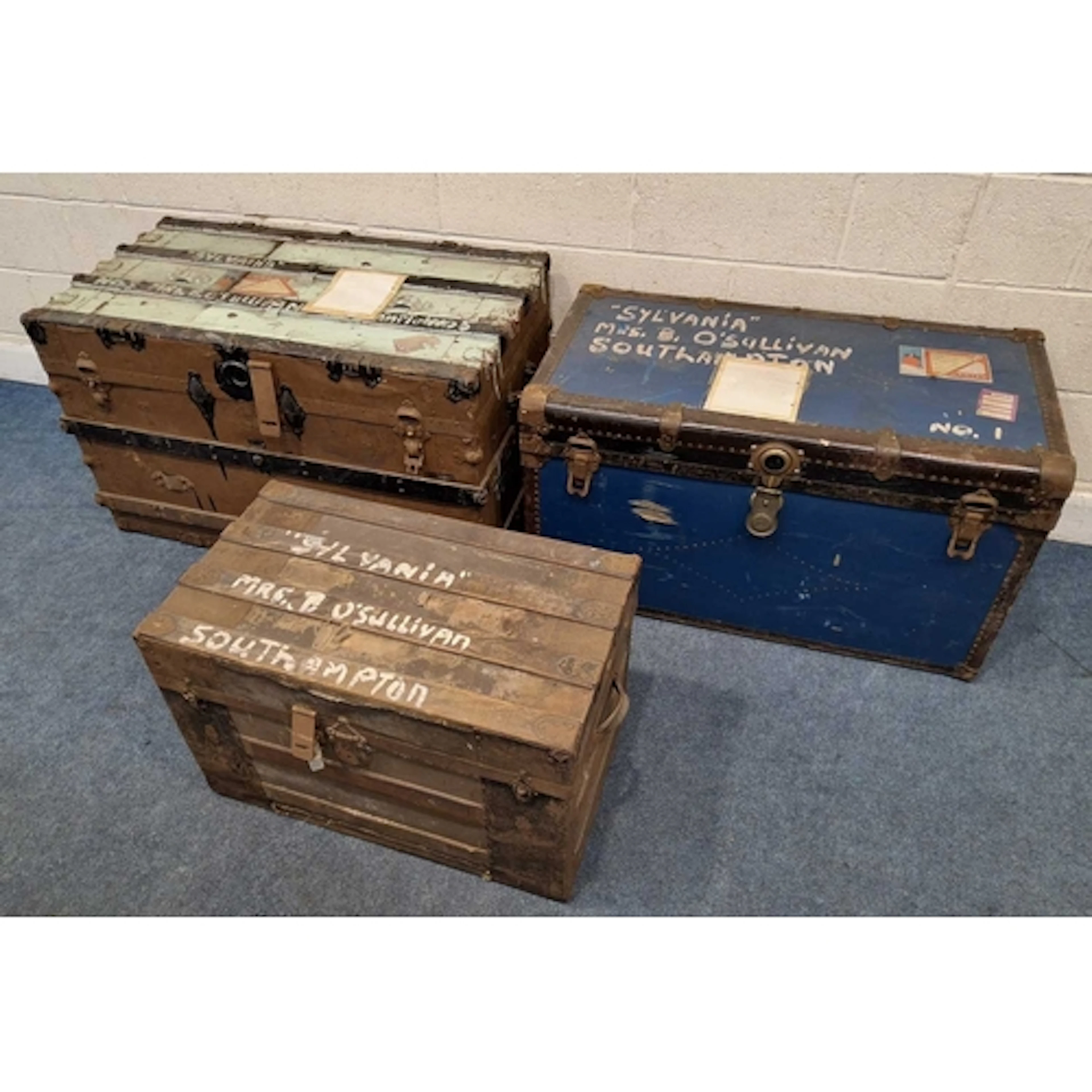 THREE TRAVELING TRUNKS, varying in shape, size, material, co...