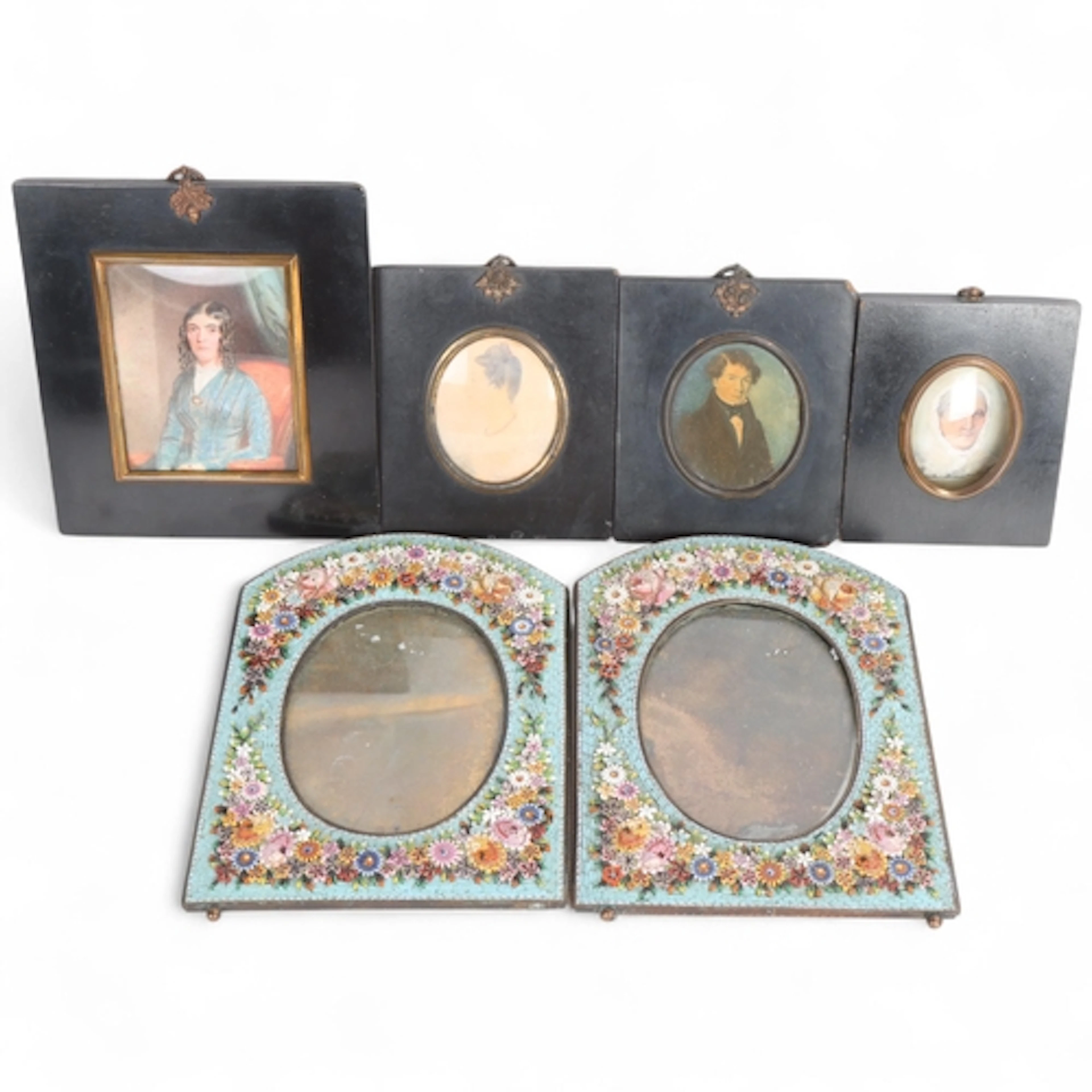 A pair of Italian micro-mosaic photo frames, height 20.5cm, ...