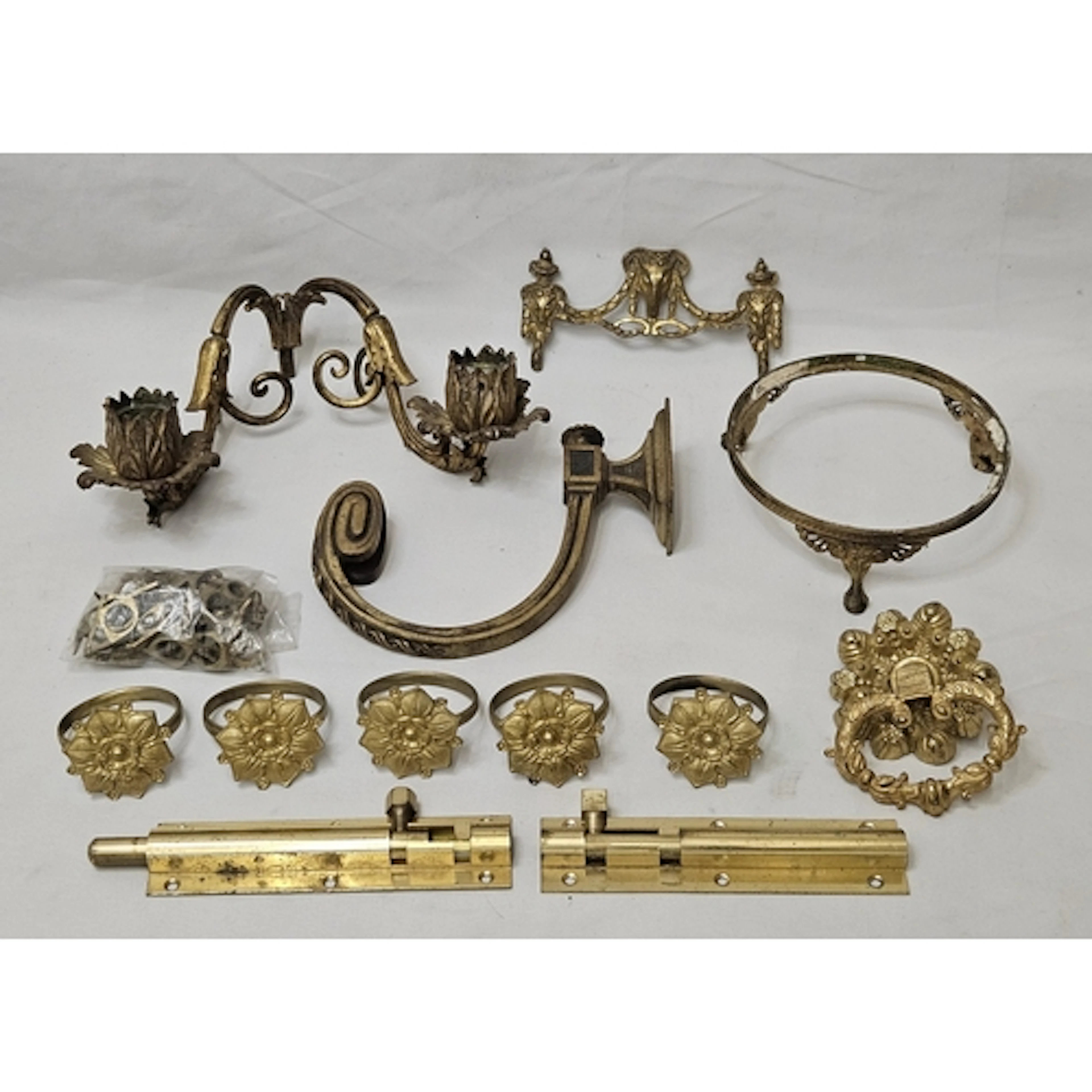 Brass & Gilded Fittings incl. floral curtain rings, ornate h...