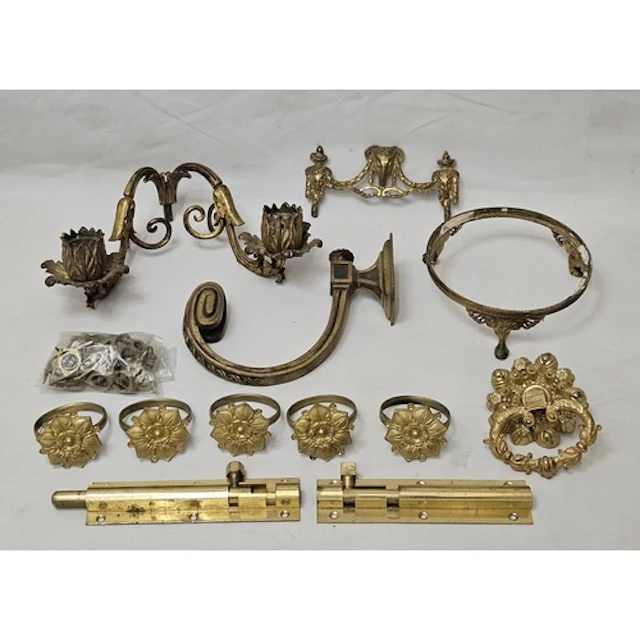 Brass & Gilded Fittings incl. floral curtain rings, ornate h...