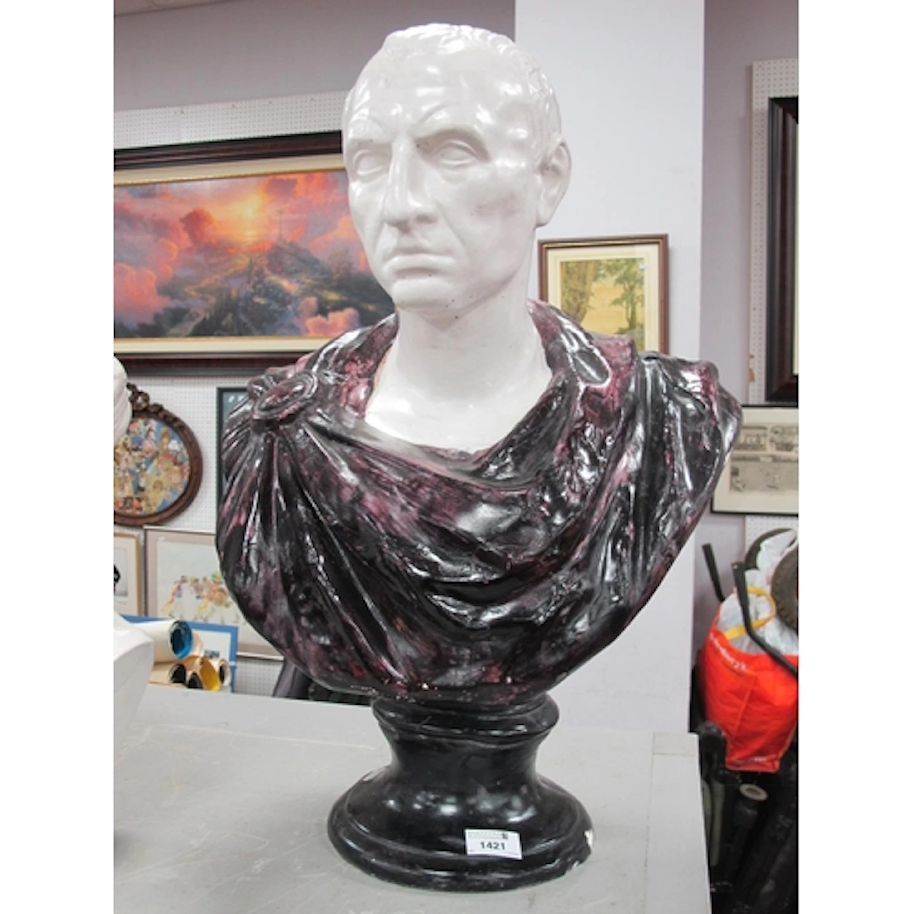 Painted Plaster Bust of Julius Caesar, 60cm tall.