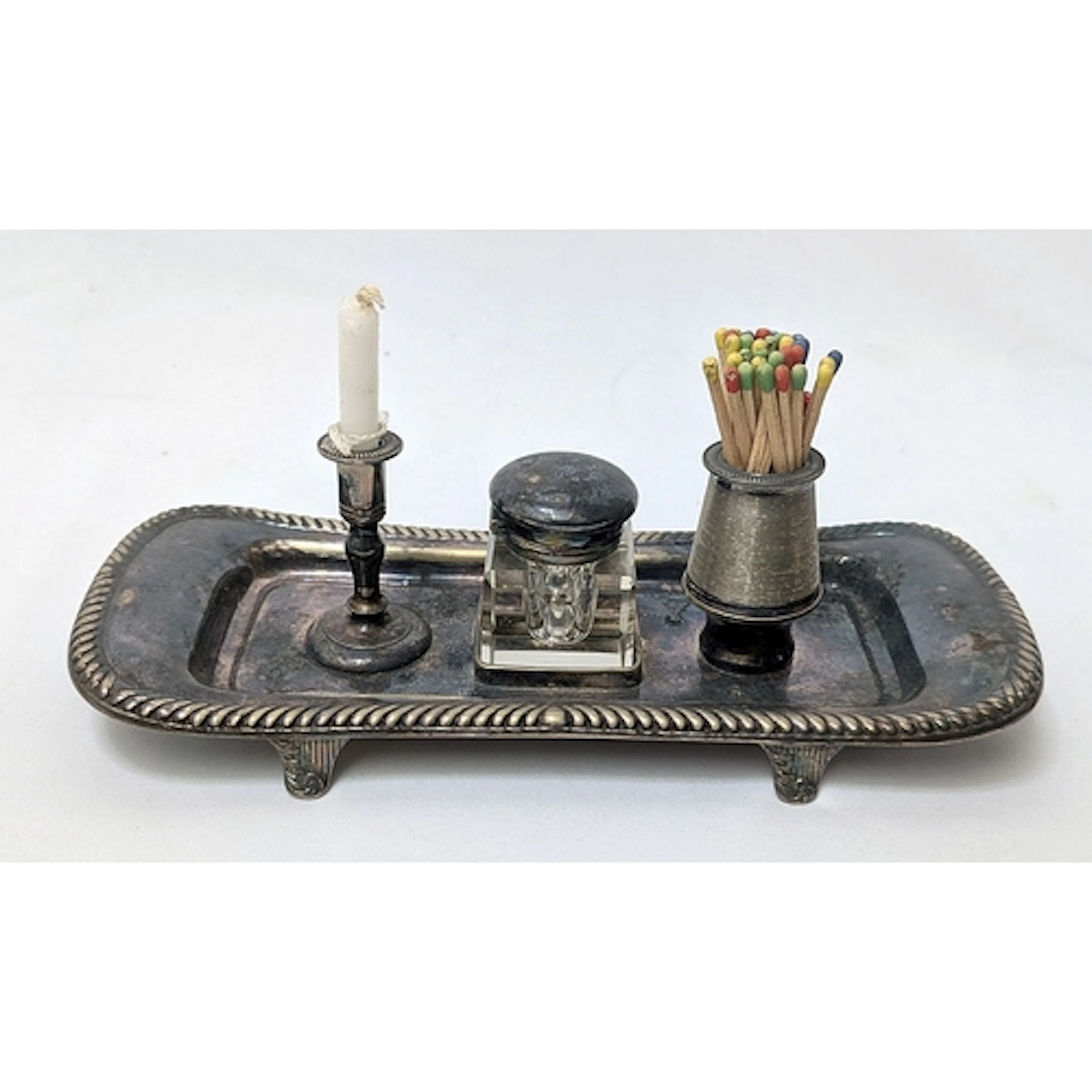 Antique Silver Plated Footed Ink Stand by Mappin Brothers wi...