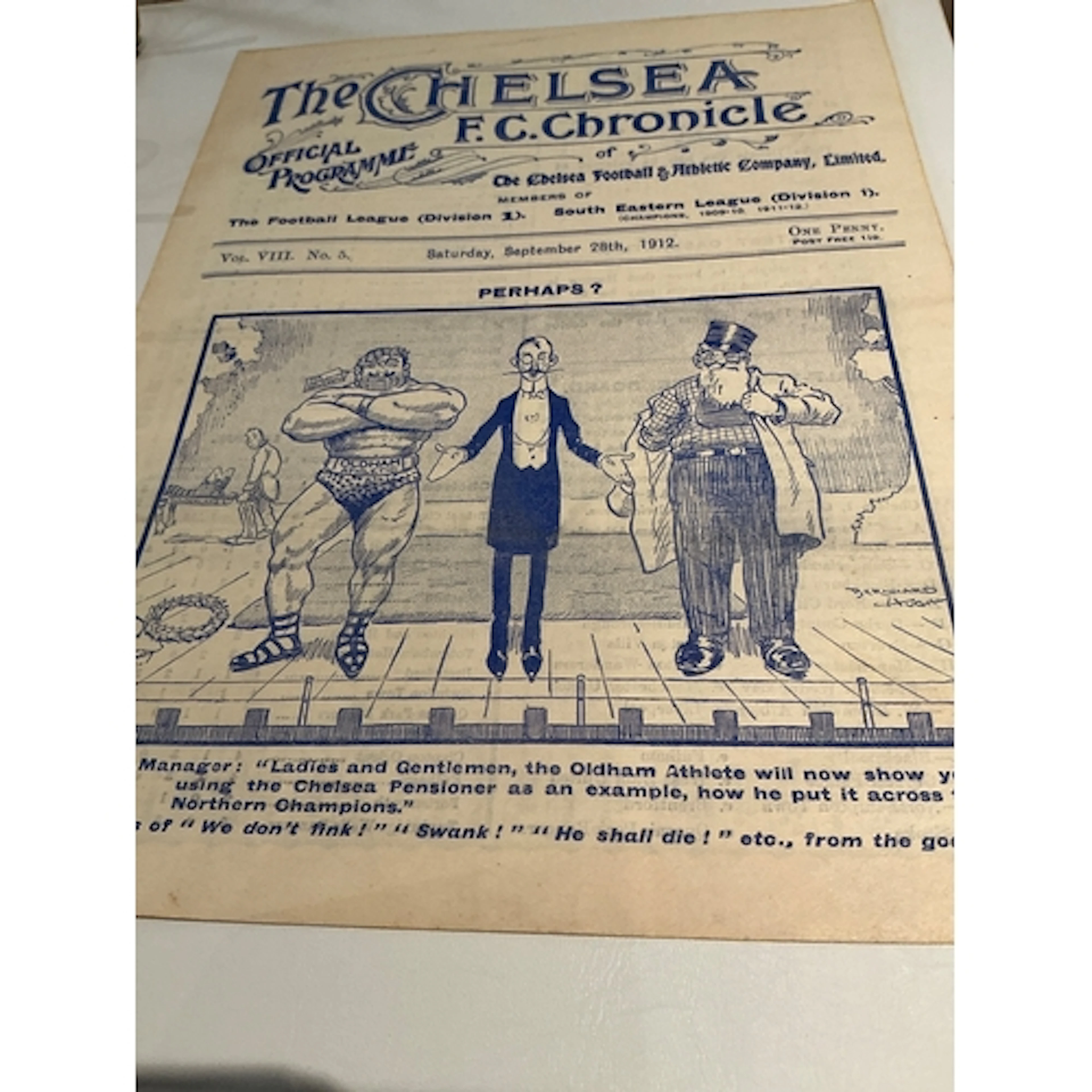 1912 - 1913 Chelsea v Oldham Football Programme: Fold out pr...