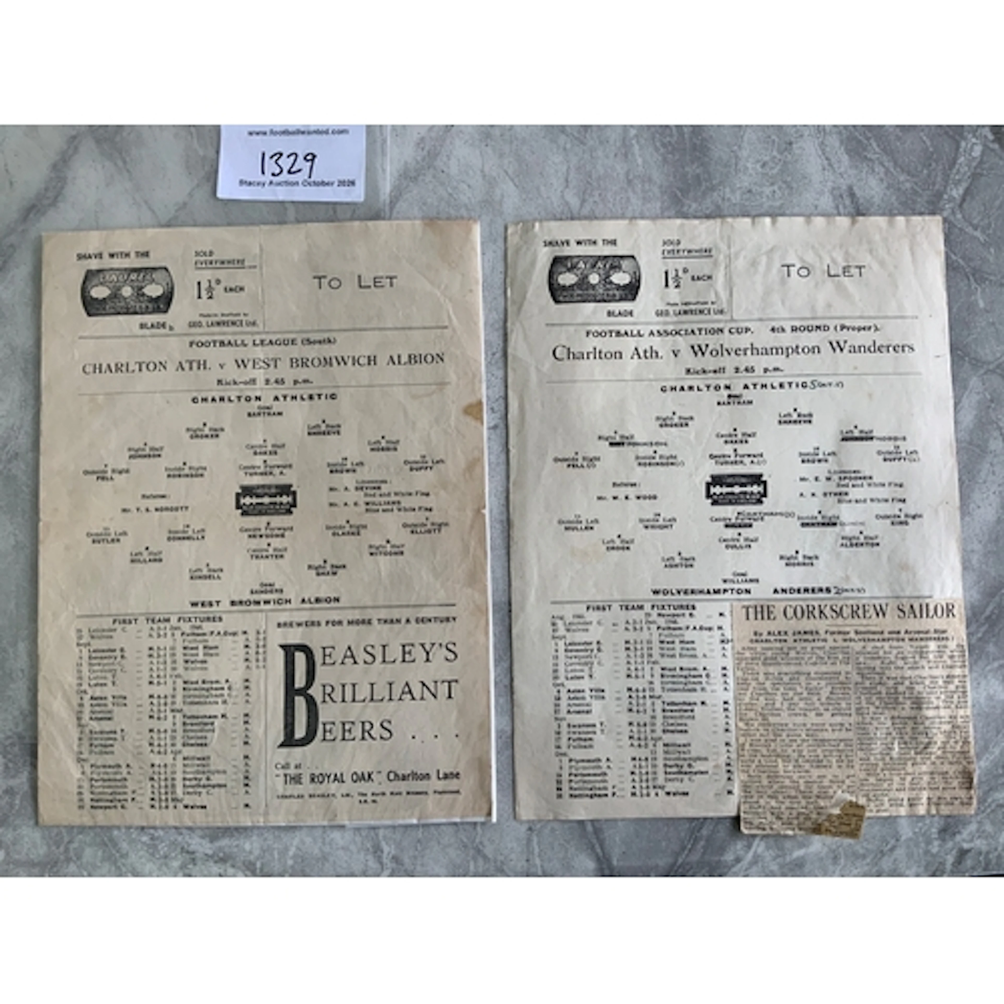 45/46 Charlton v West Brom Football Programme: Good conditio...