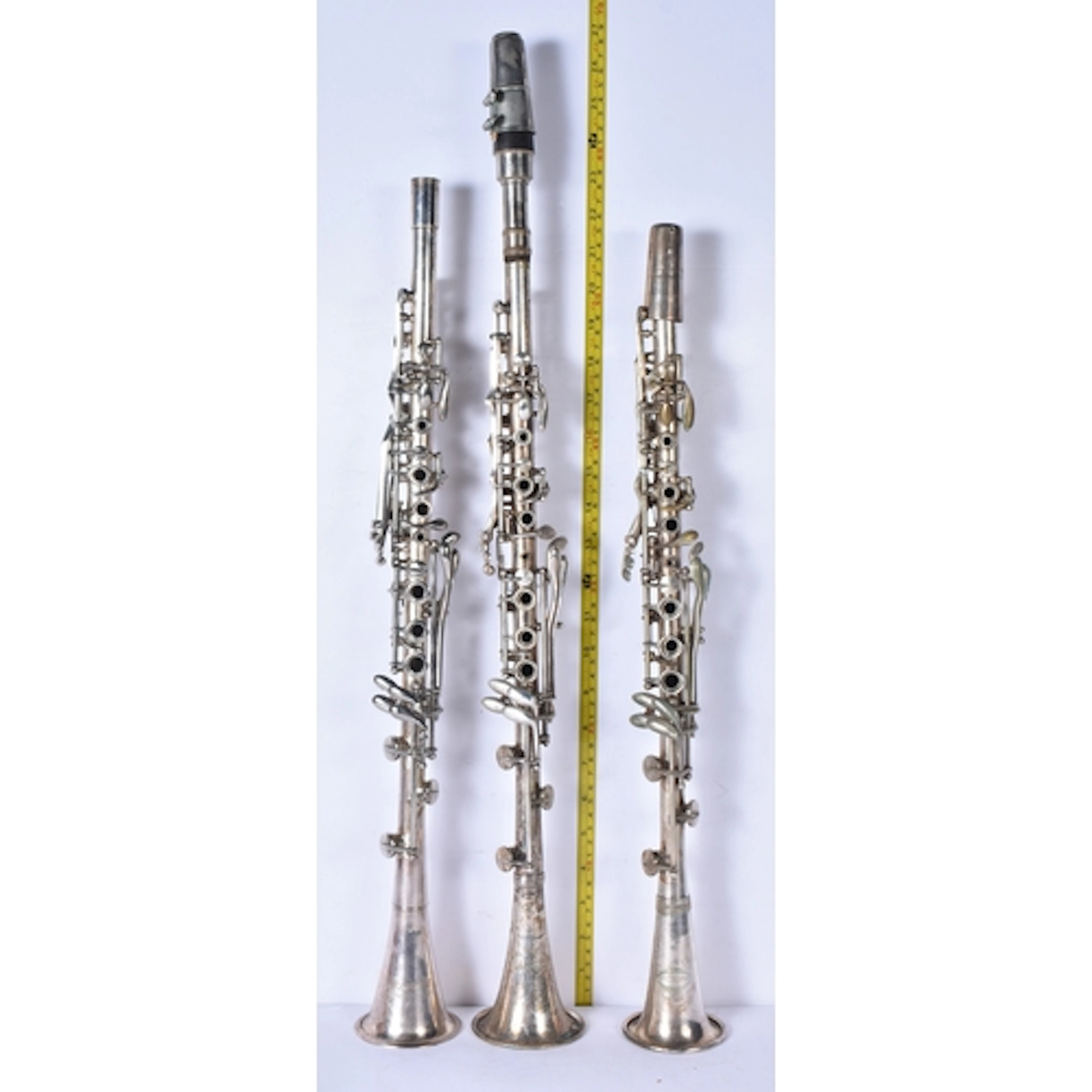 Three vintage Chromed Clarinets Carl Fisher, Victory & Rever...
