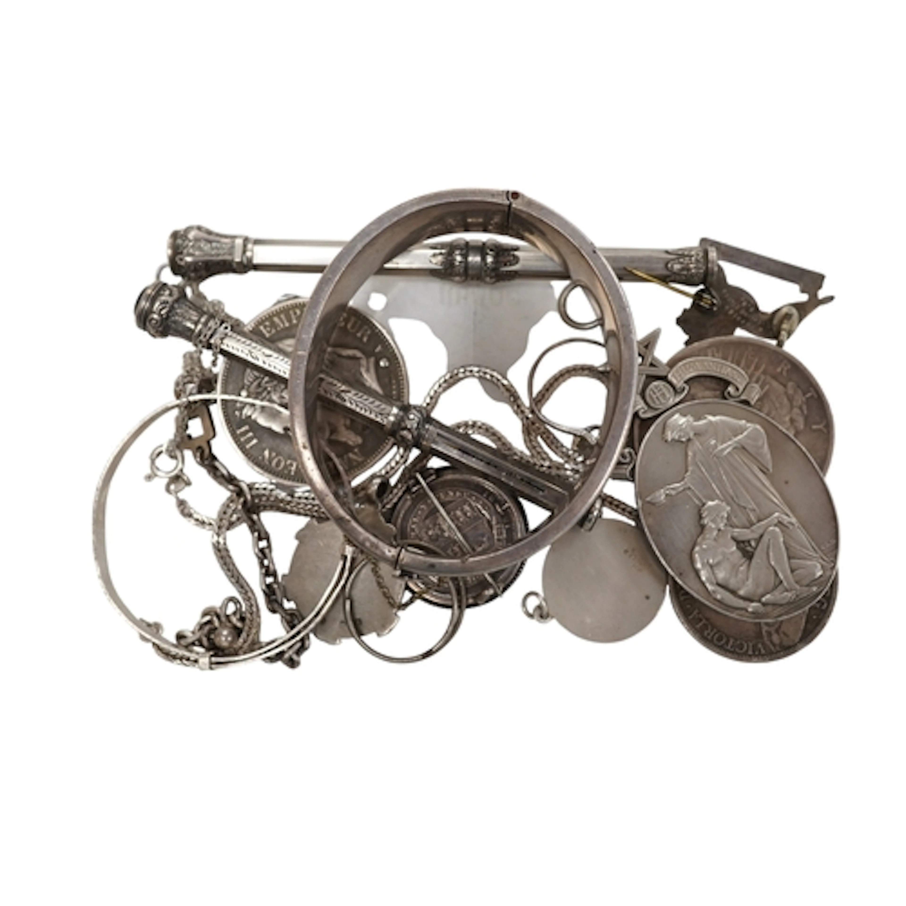 Two early 20th century white metal overlaid propelling penci...