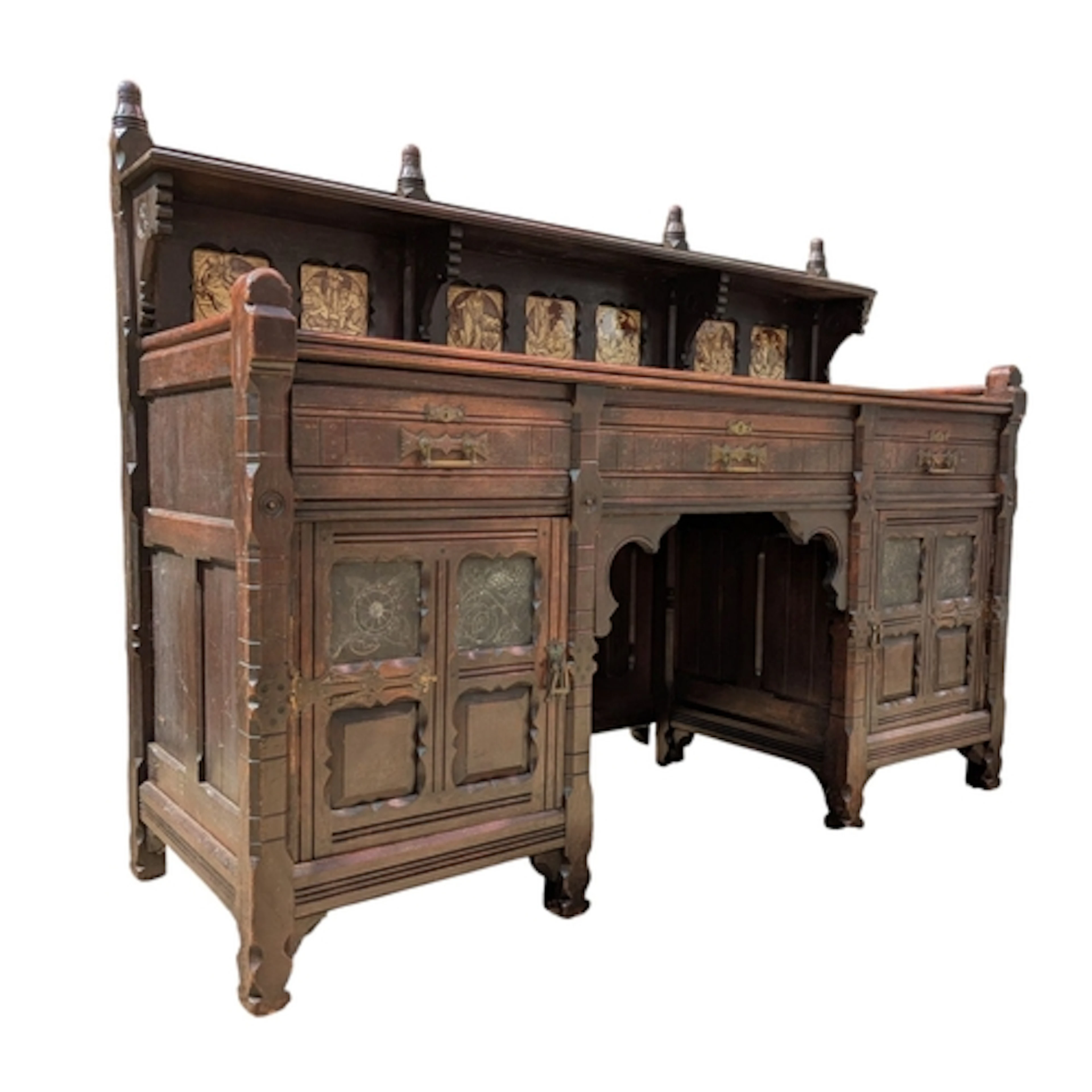 A late Victorian 19th century Arts & Crafts oak sideboard cr...