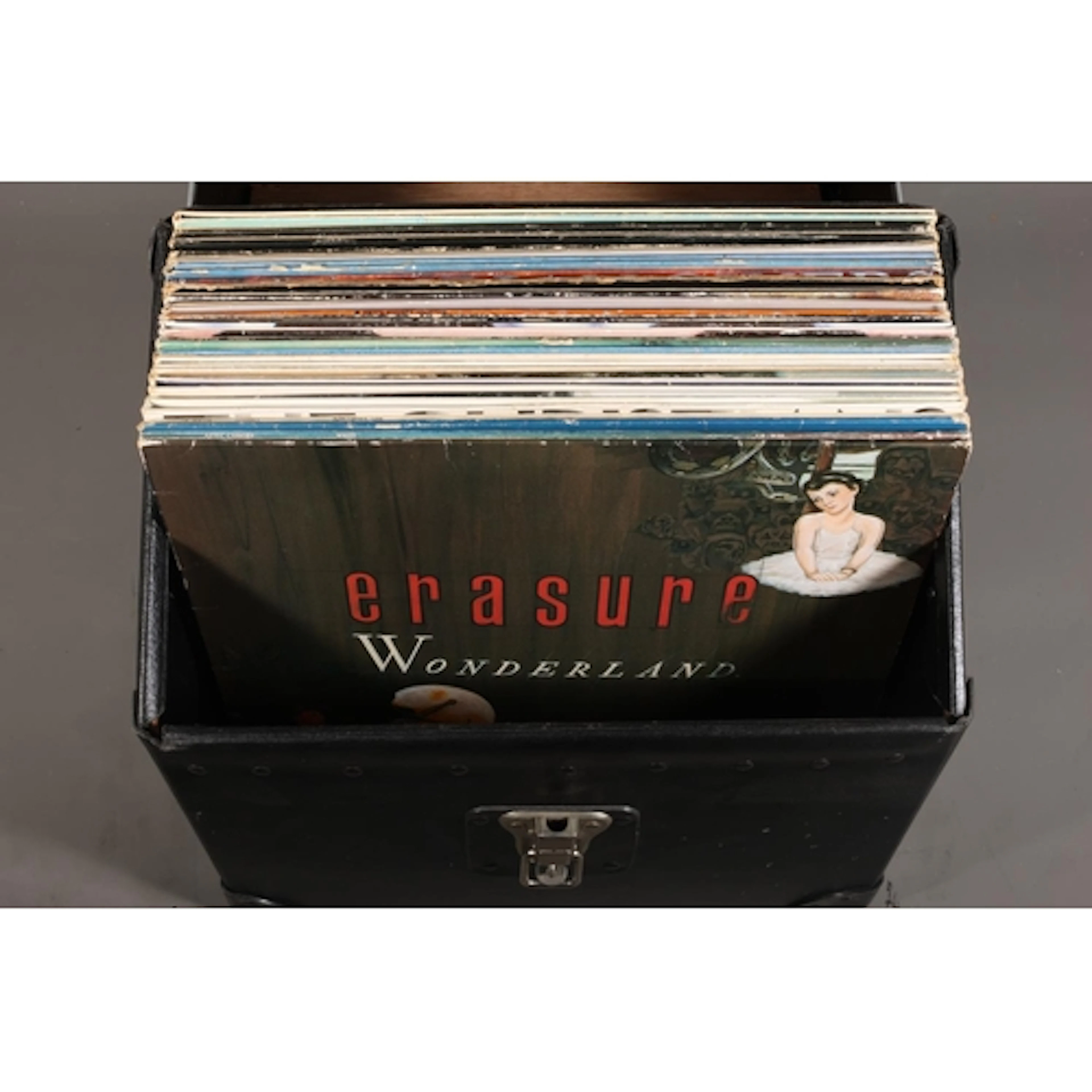 Music case containing mixed vinyl records to include Erasure...