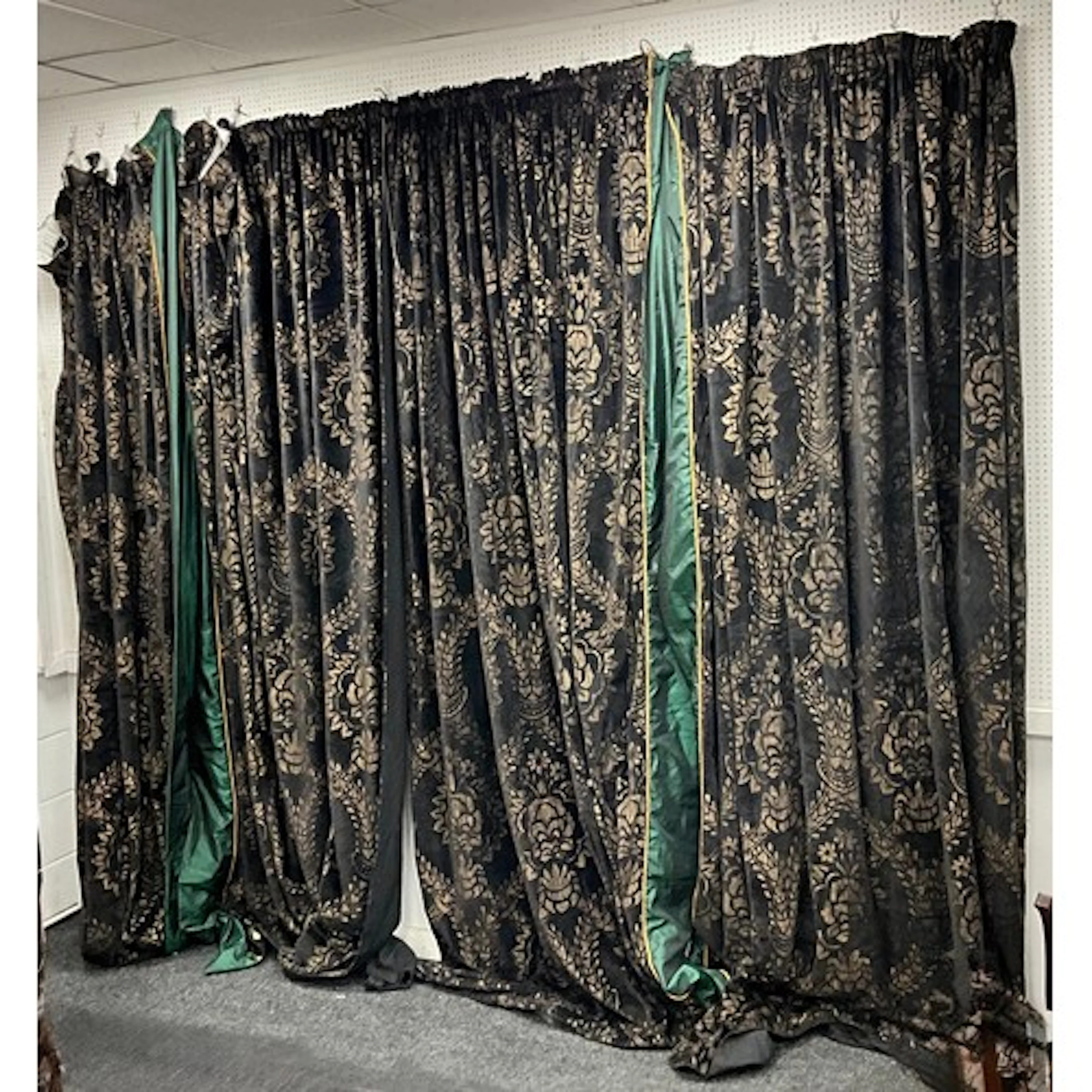A suite of black velvet curtains, six full length curtains w...
