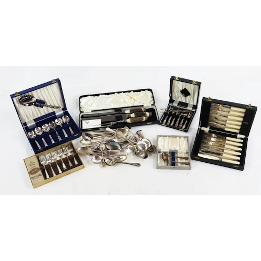 A collection of silver plated Old English and other pattern...