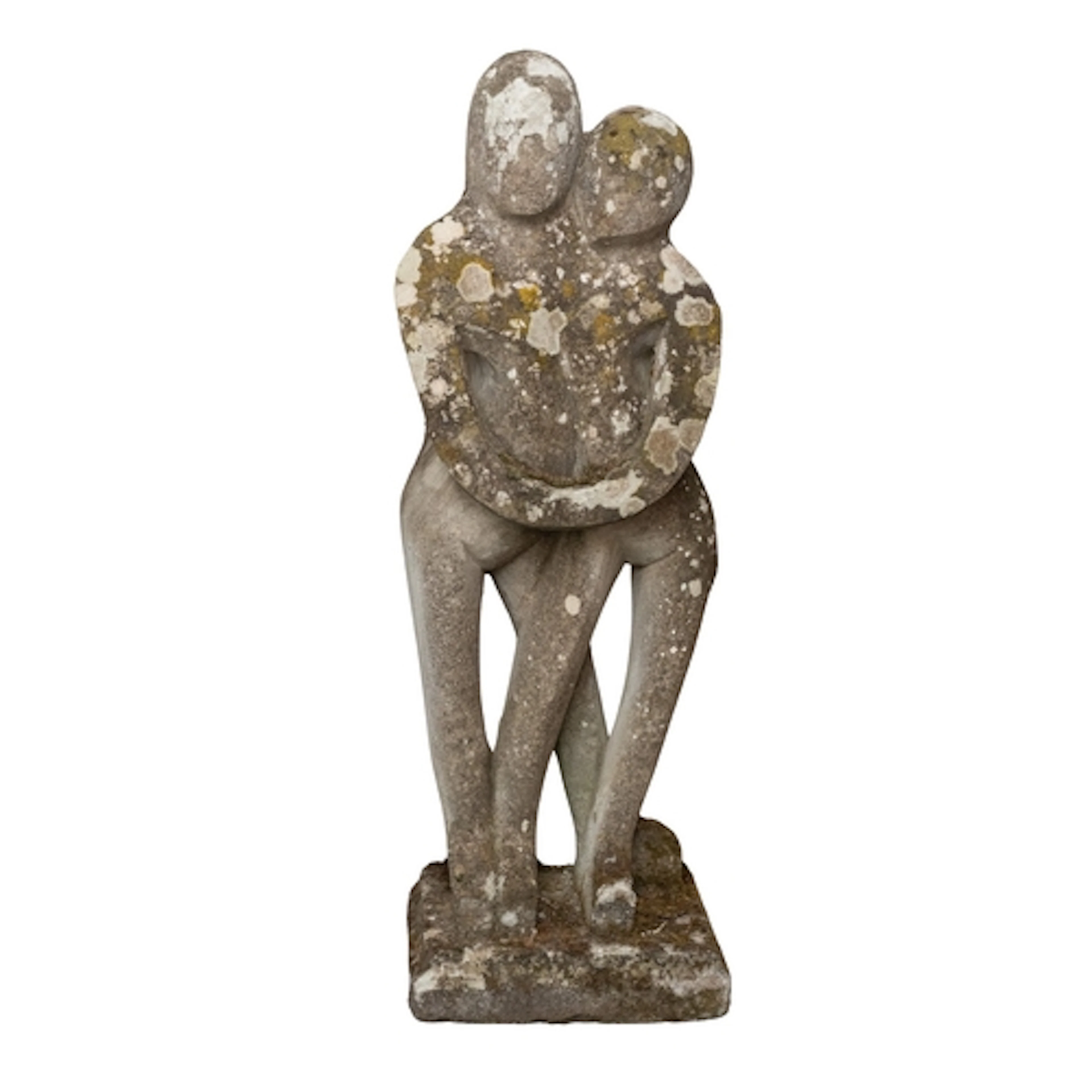 A sculpted limestone group, mid 20th century; in abstract st...