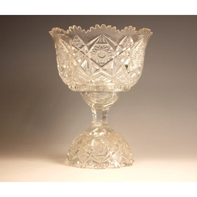 A two piece glass pedestal bowl of large proportions, possib...