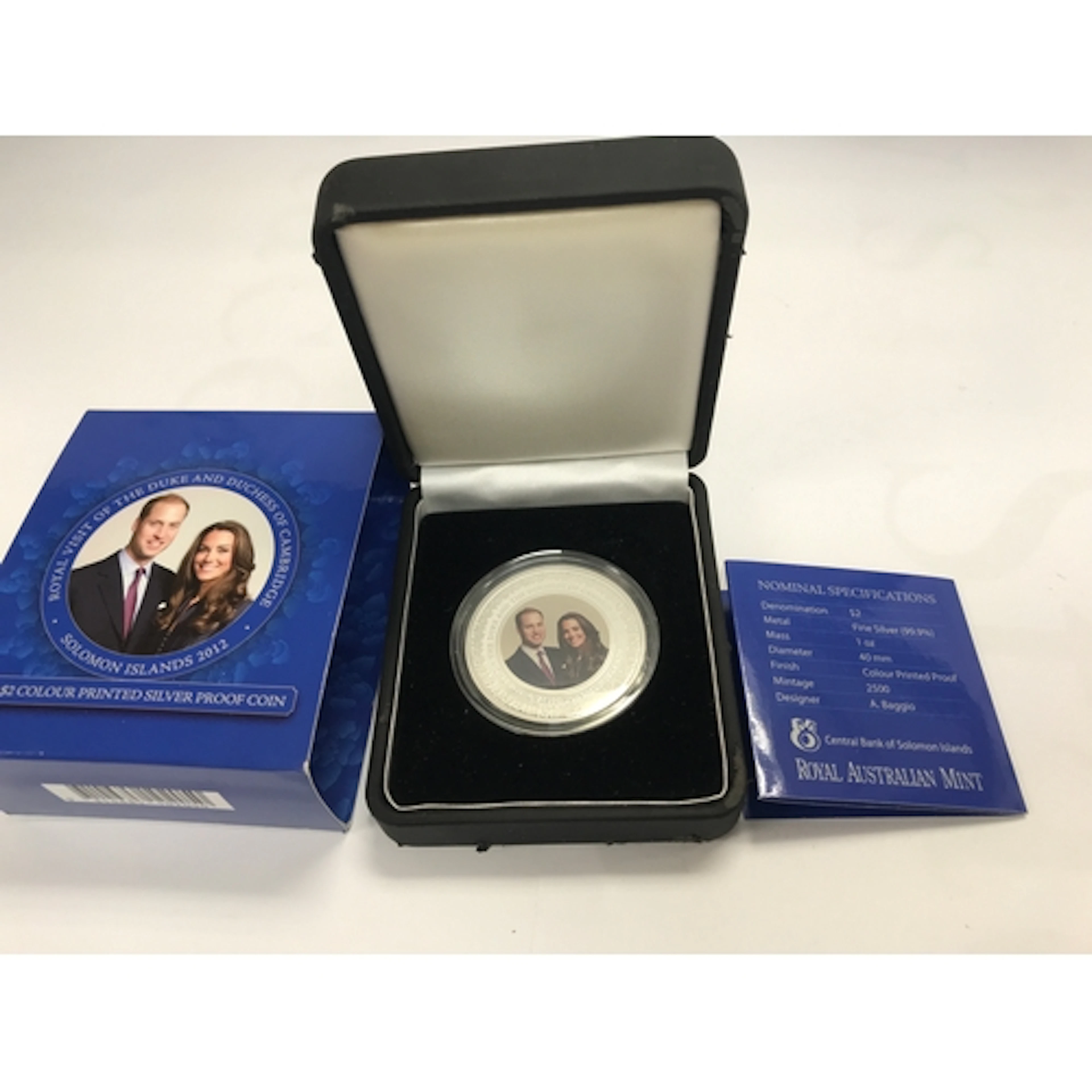 2012 Royal Visit Solomon Islands $2 Colour Silver Proof Coin...