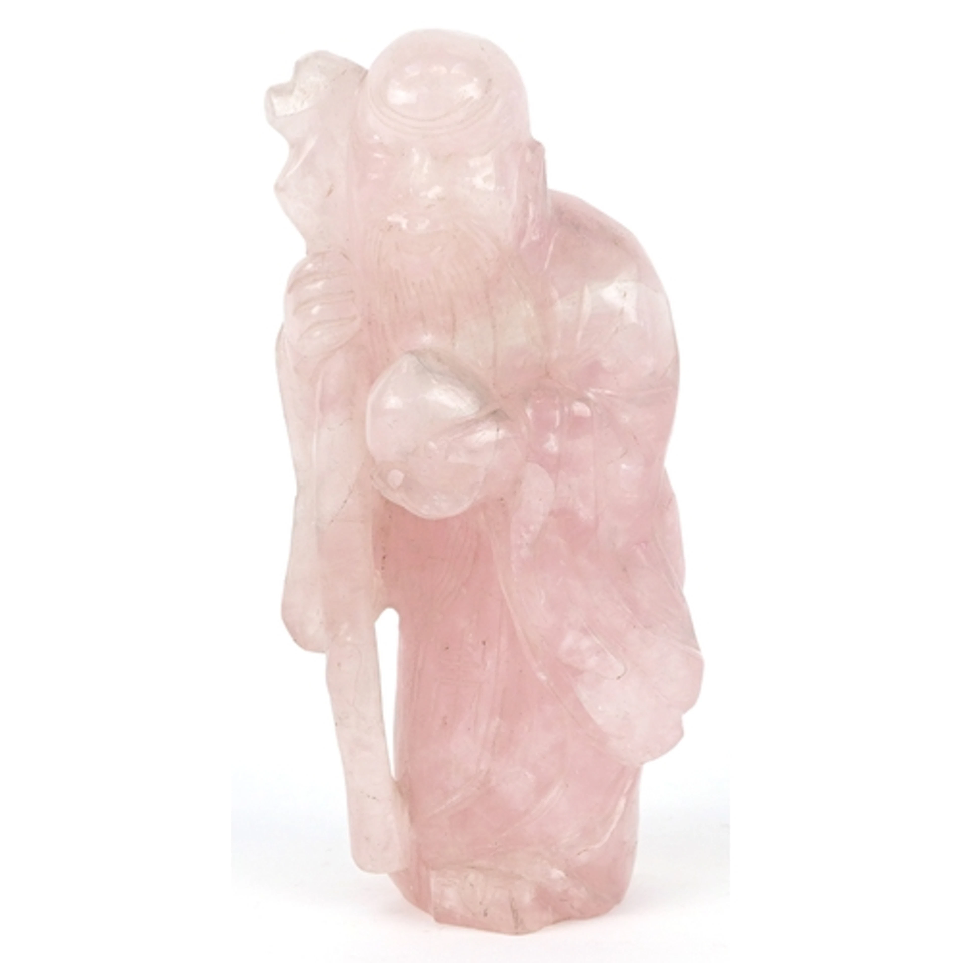 A Chinese rose quartz figure in the form of an elder, 19cm h...
