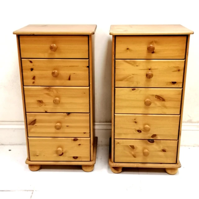 Pair of 5 drawer slim chests of drawers - 43cm wide x 36cm x...