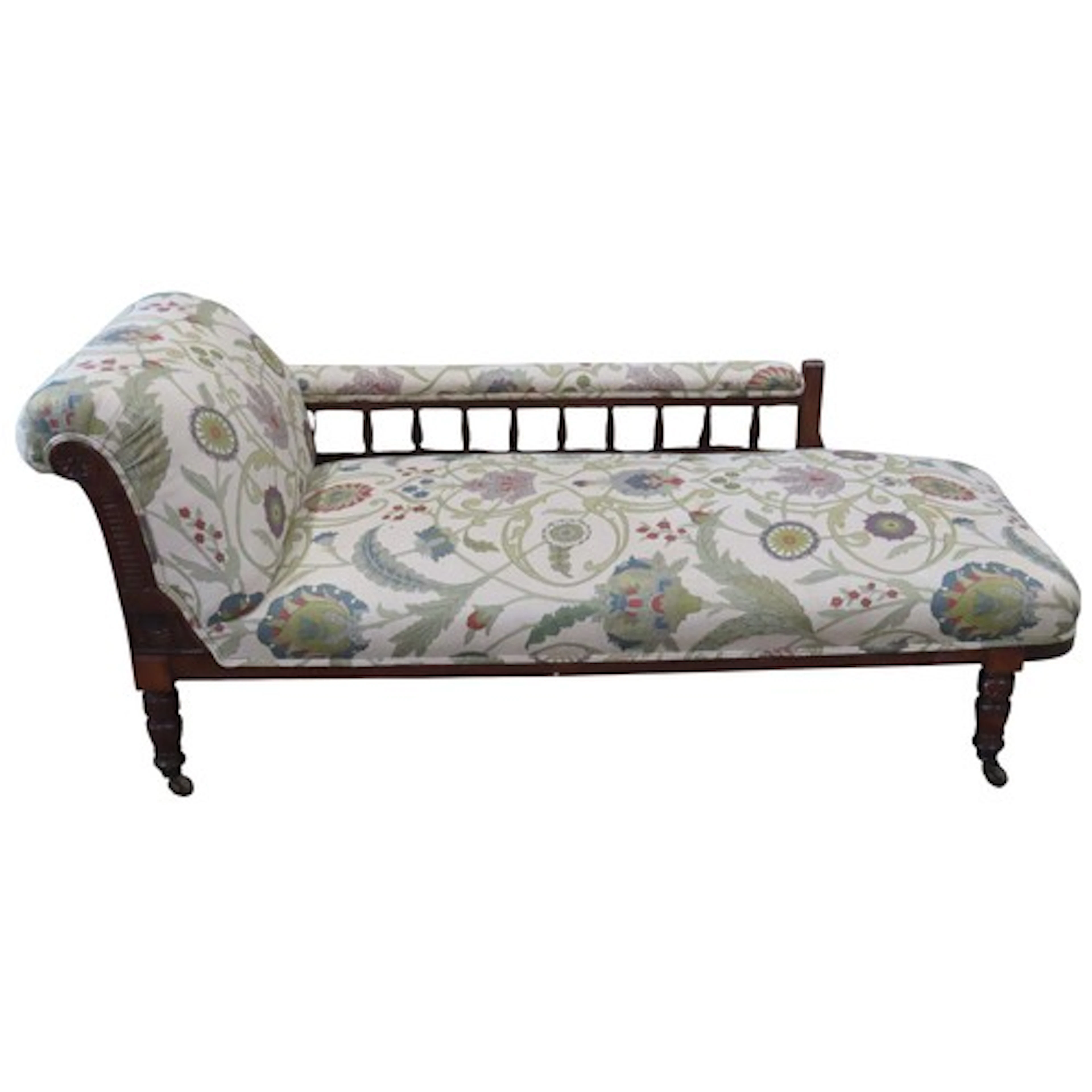 A Victorian chaise lounge with Morris style upholstered cove...
