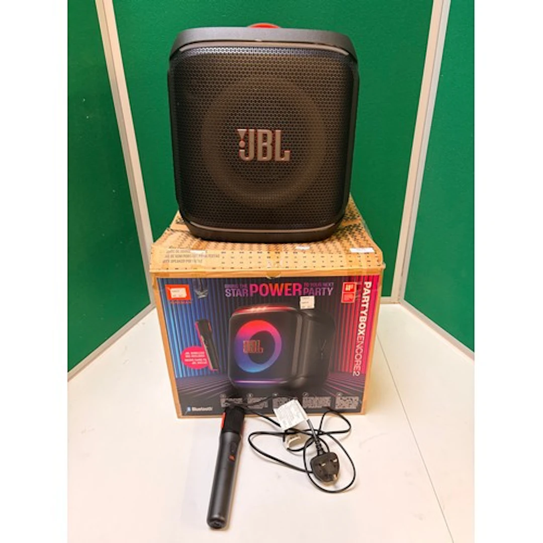 A JBL Partybox Encore 2 speaker with microphone, original RR...