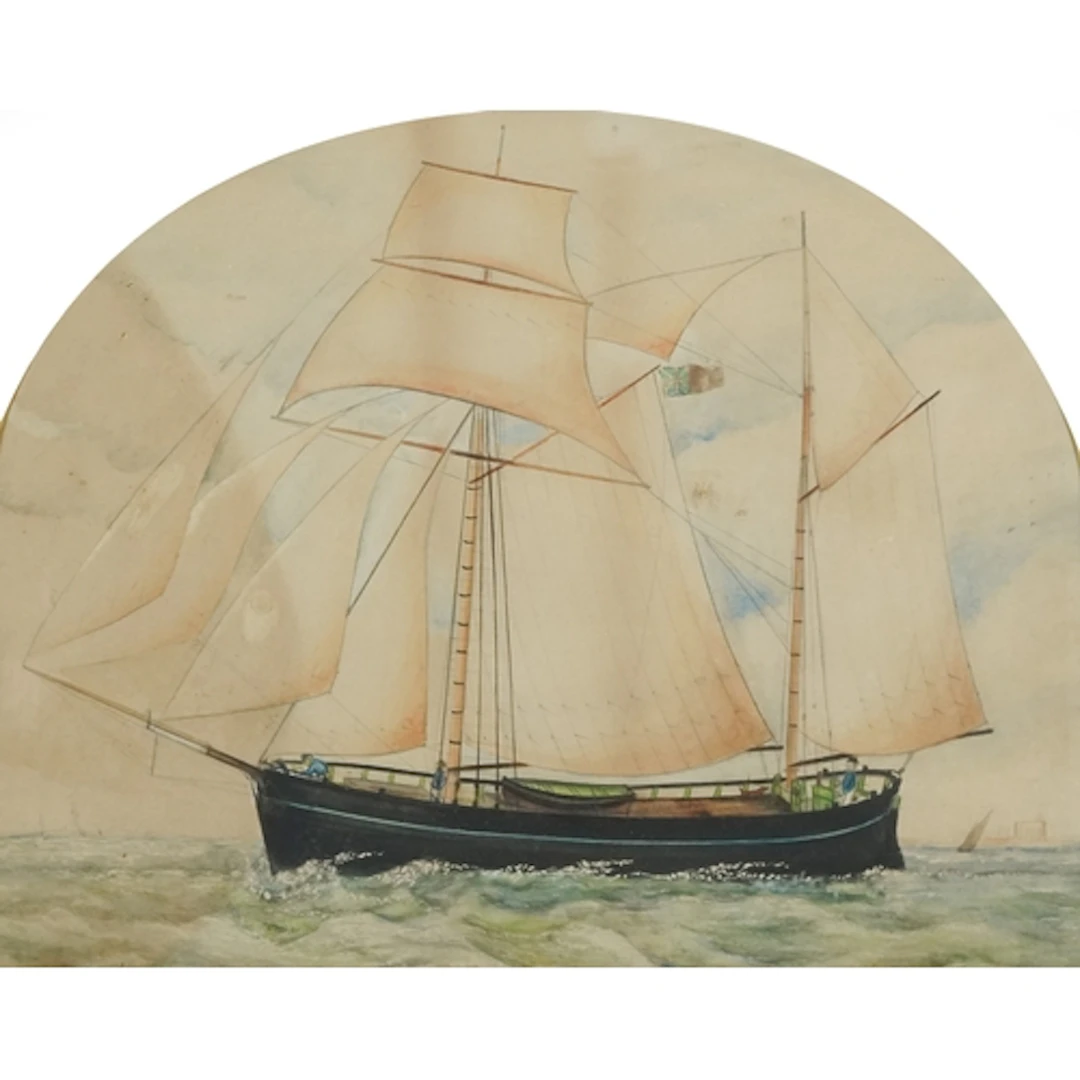 Rigged sailing ship in full mast, 19th/20th century watercol...
