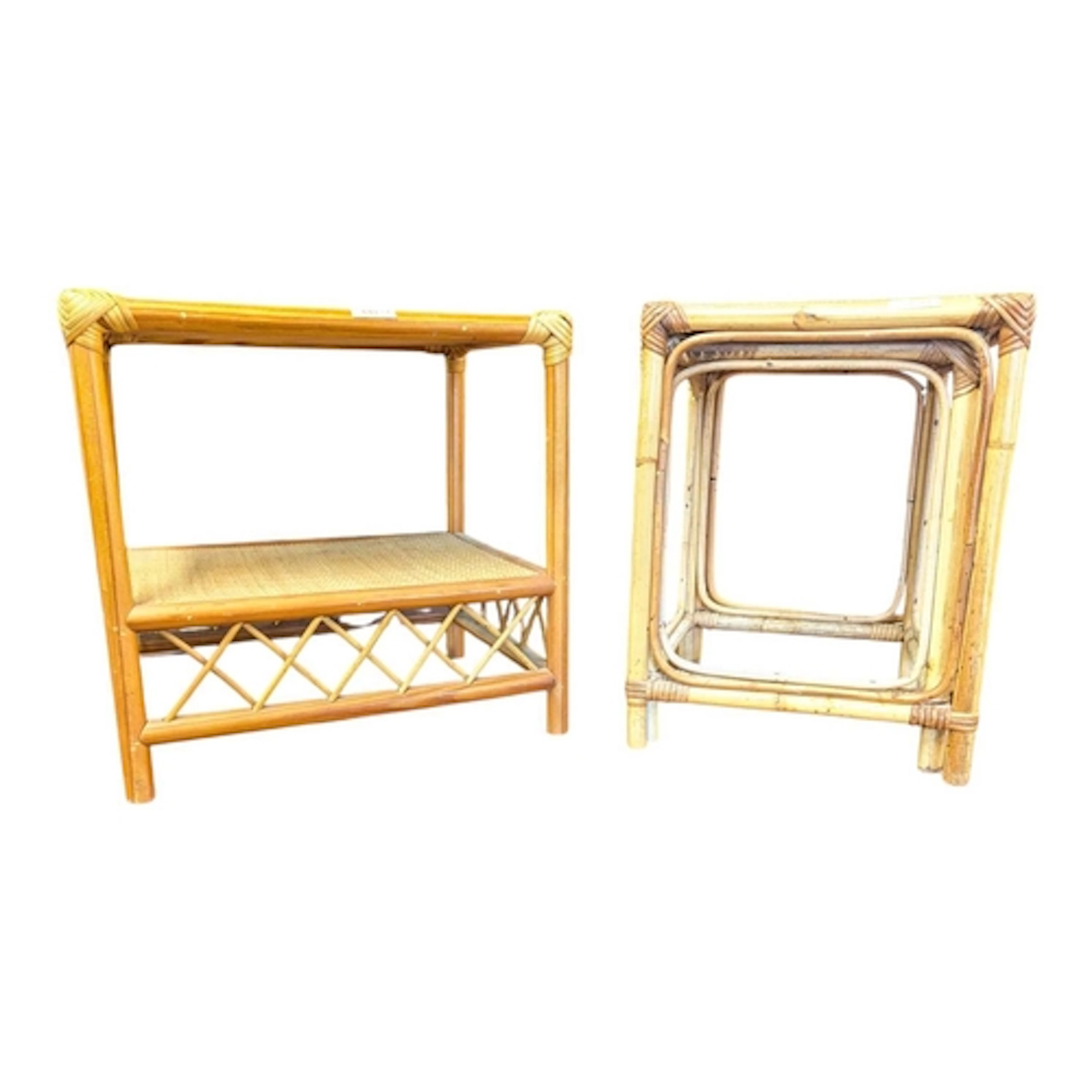 A pair of 20th century vintage circa 1970s bamboo and wicker...