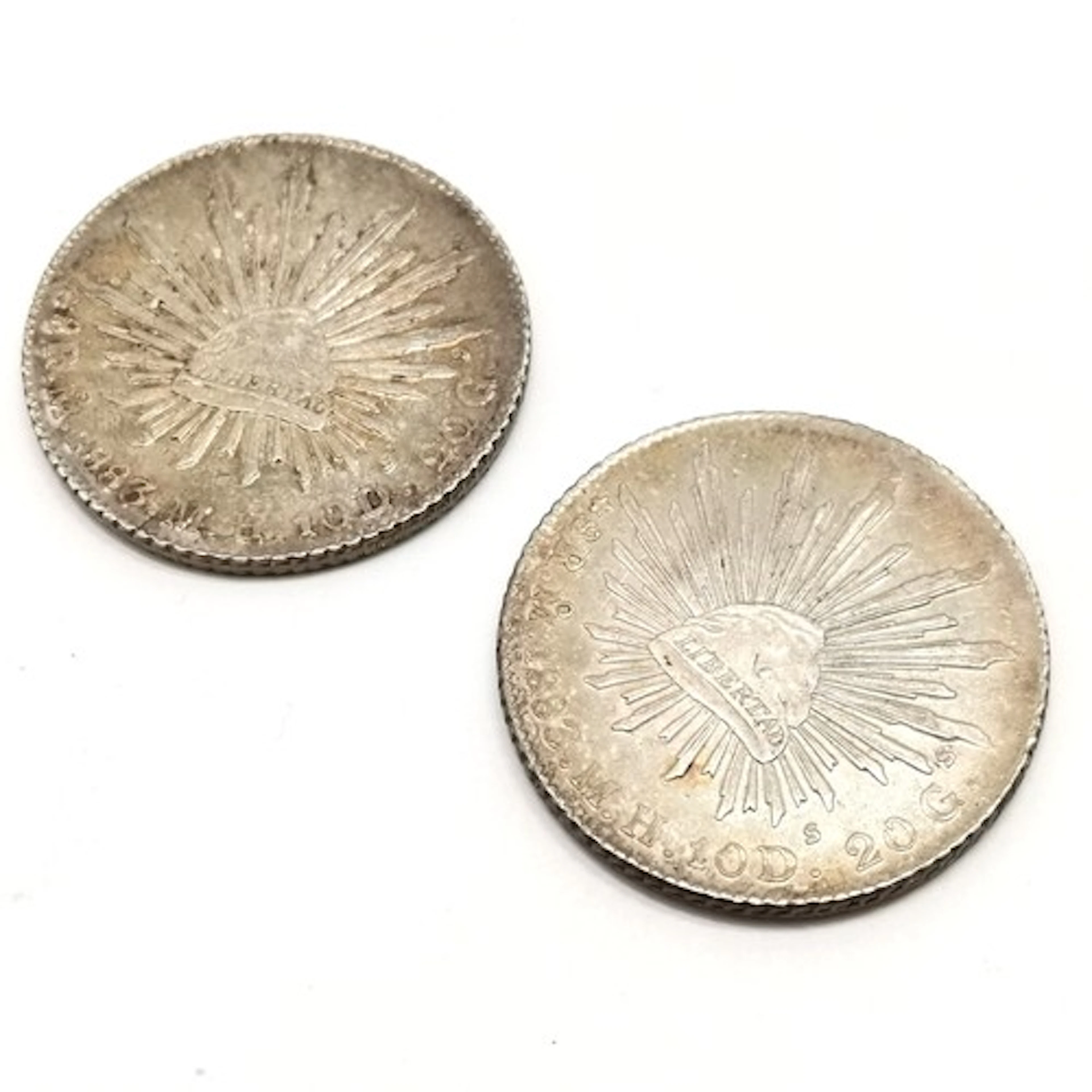 2 x 1883 Mexico 8 reales coins